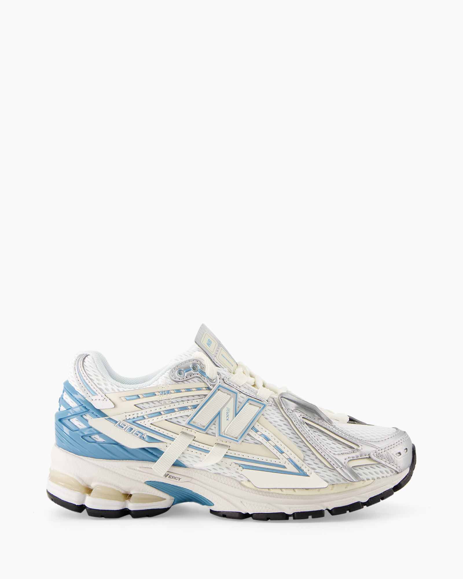 hardloopschoen, sneaker, wit, blauwe accenten, mesh」