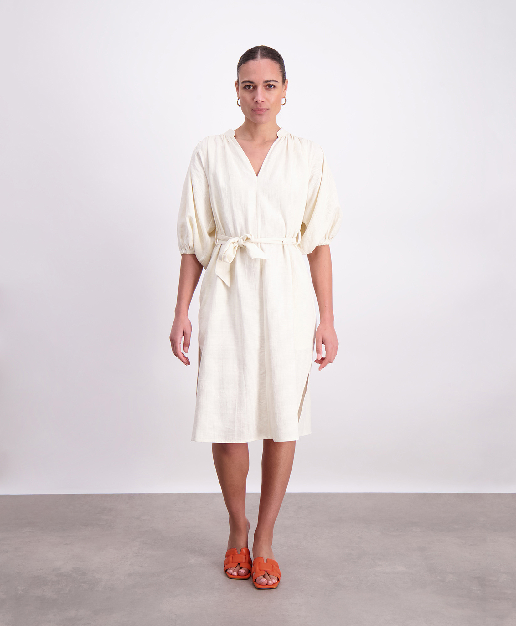 Closed Midi Jurk Gathered Dress Ecru