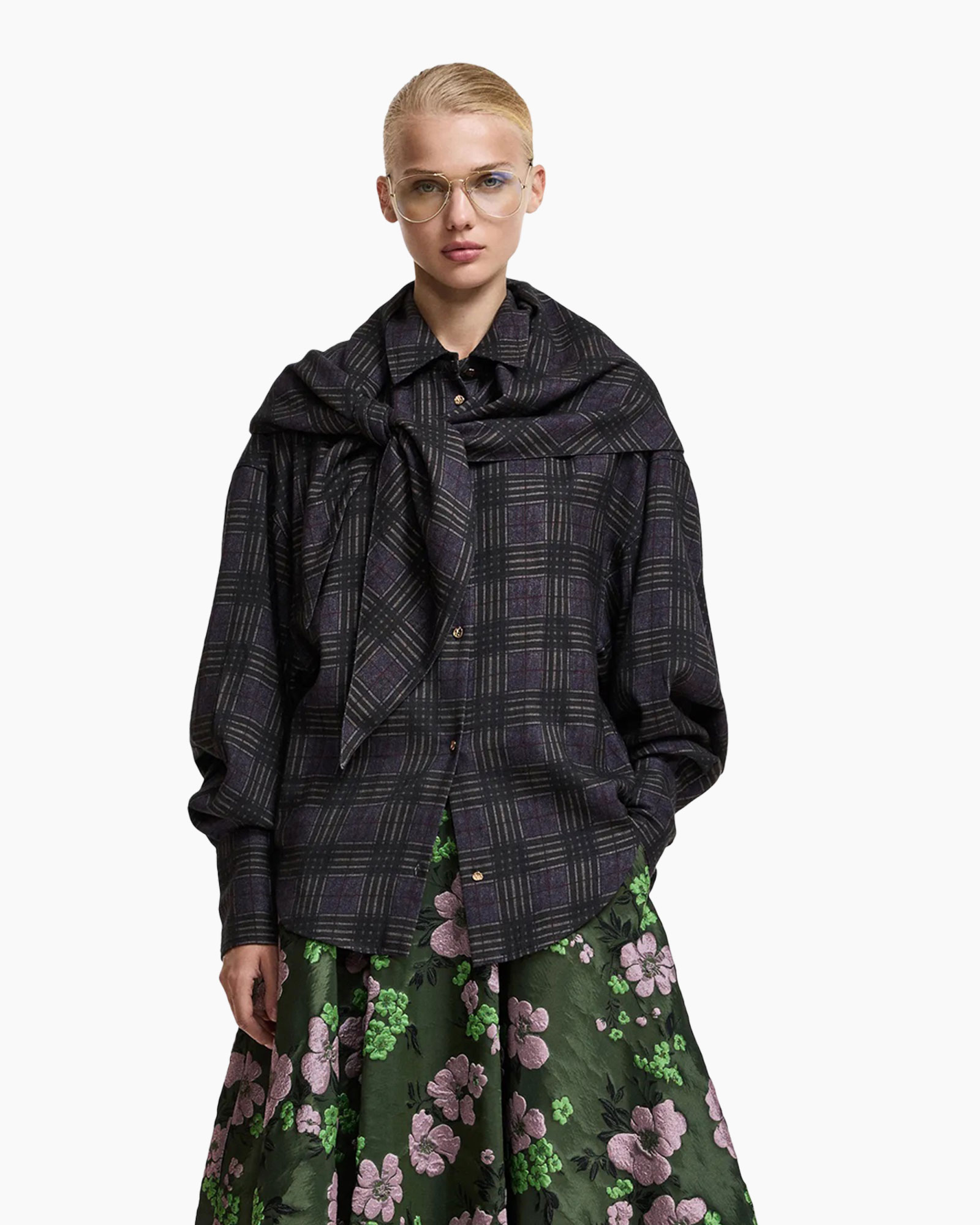 blouse, plaid, raad】【、】【glasses, rok