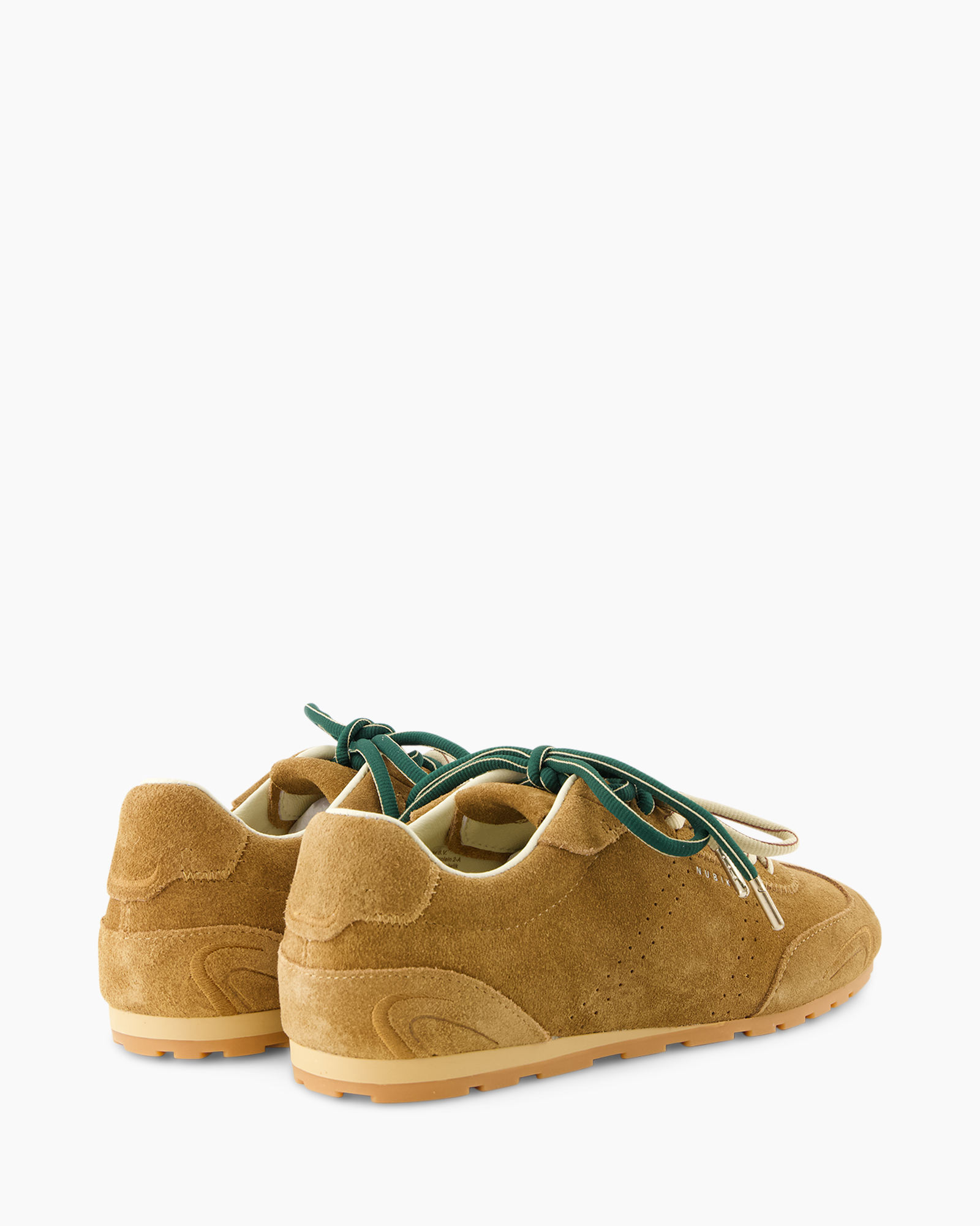 sneakers, bruin, suede, veters, gum zolen