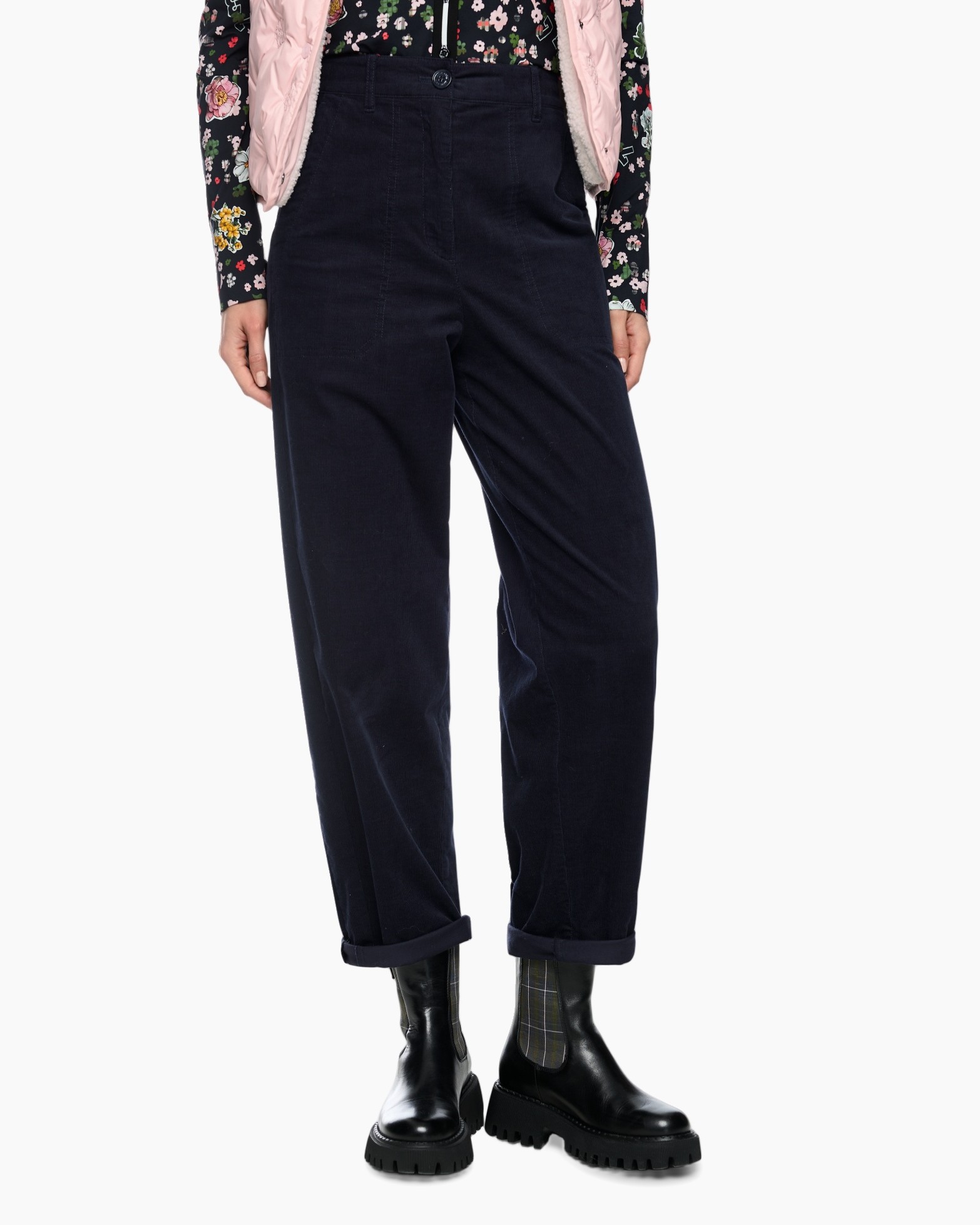 broeken, broek, marineblauw, corduroy, omgeslagen zoom