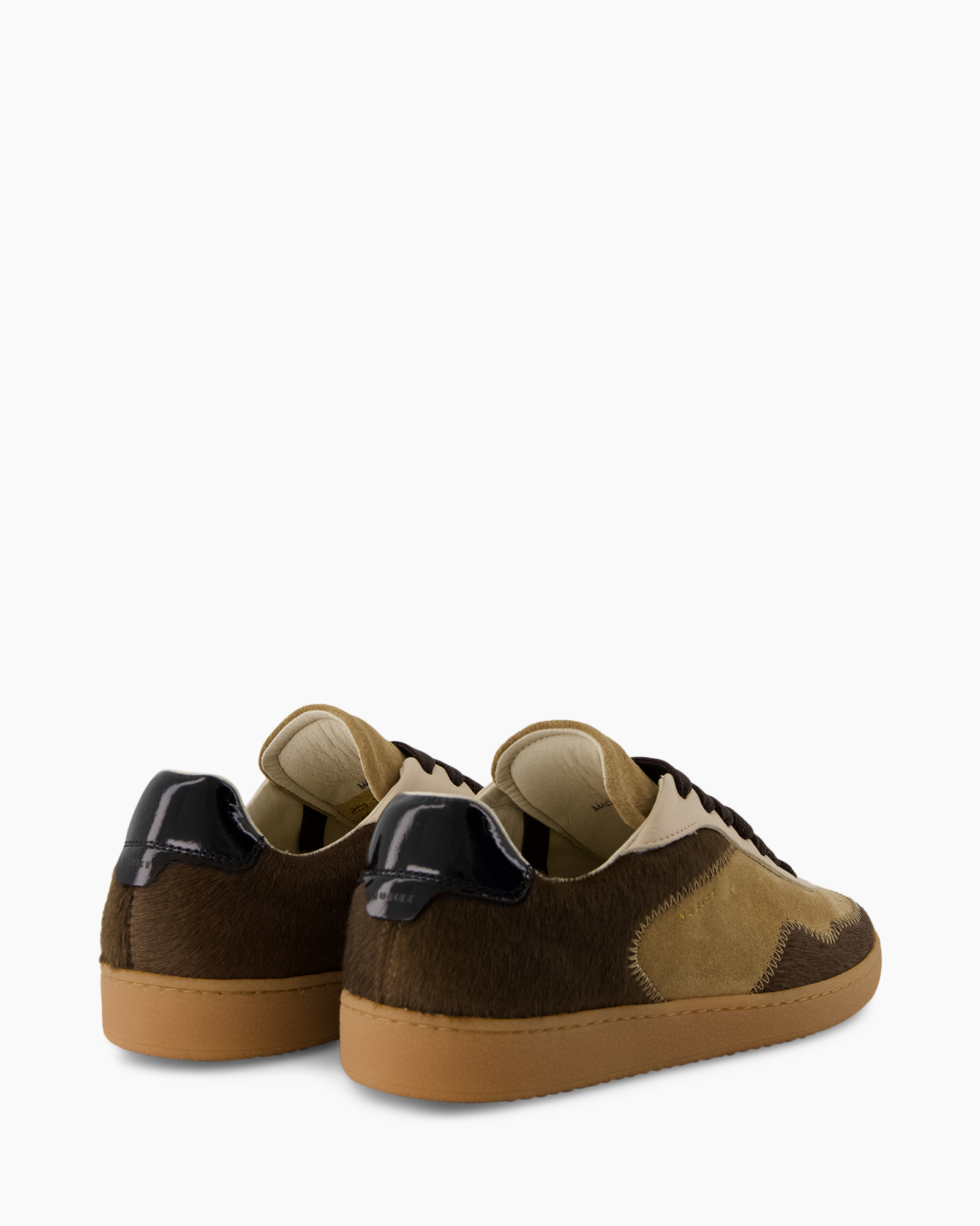 schoen, sneaker, bruin, suède, laag
