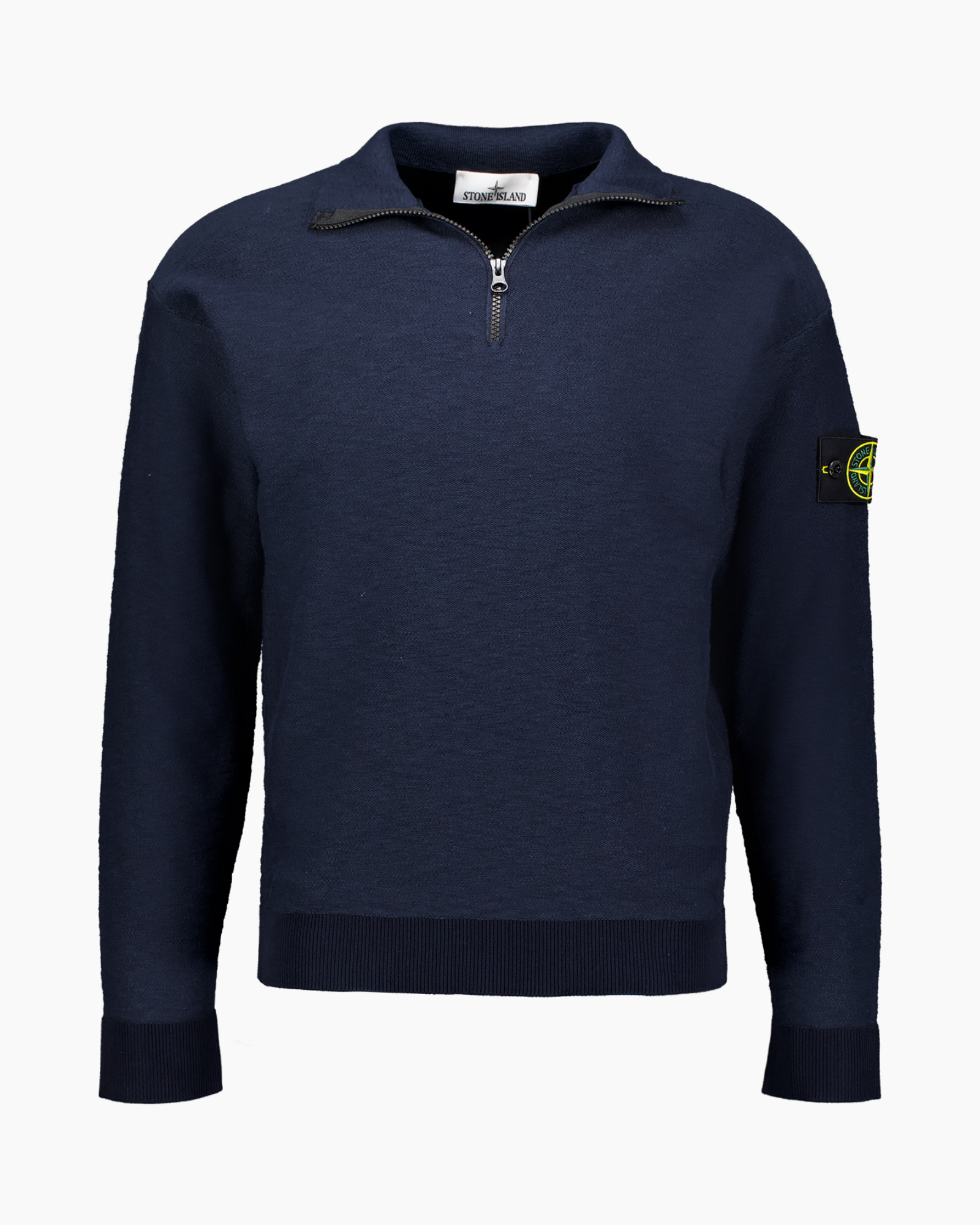 sweater, navy, half-zip, knit, patch-logo