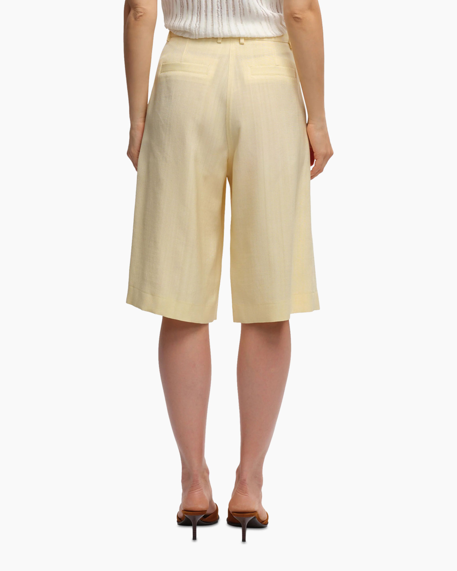 shorts, wide-leg, linen, beige, knee-length