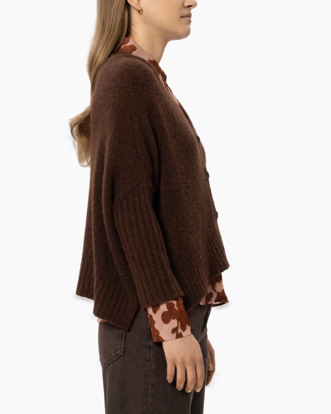 cardigan, bruin, gebreid, oversized, langermijk