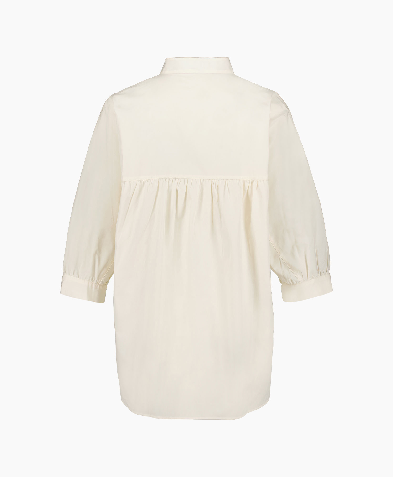 Closed Blouse Stand-up Collar Gathered Shirt Ecru