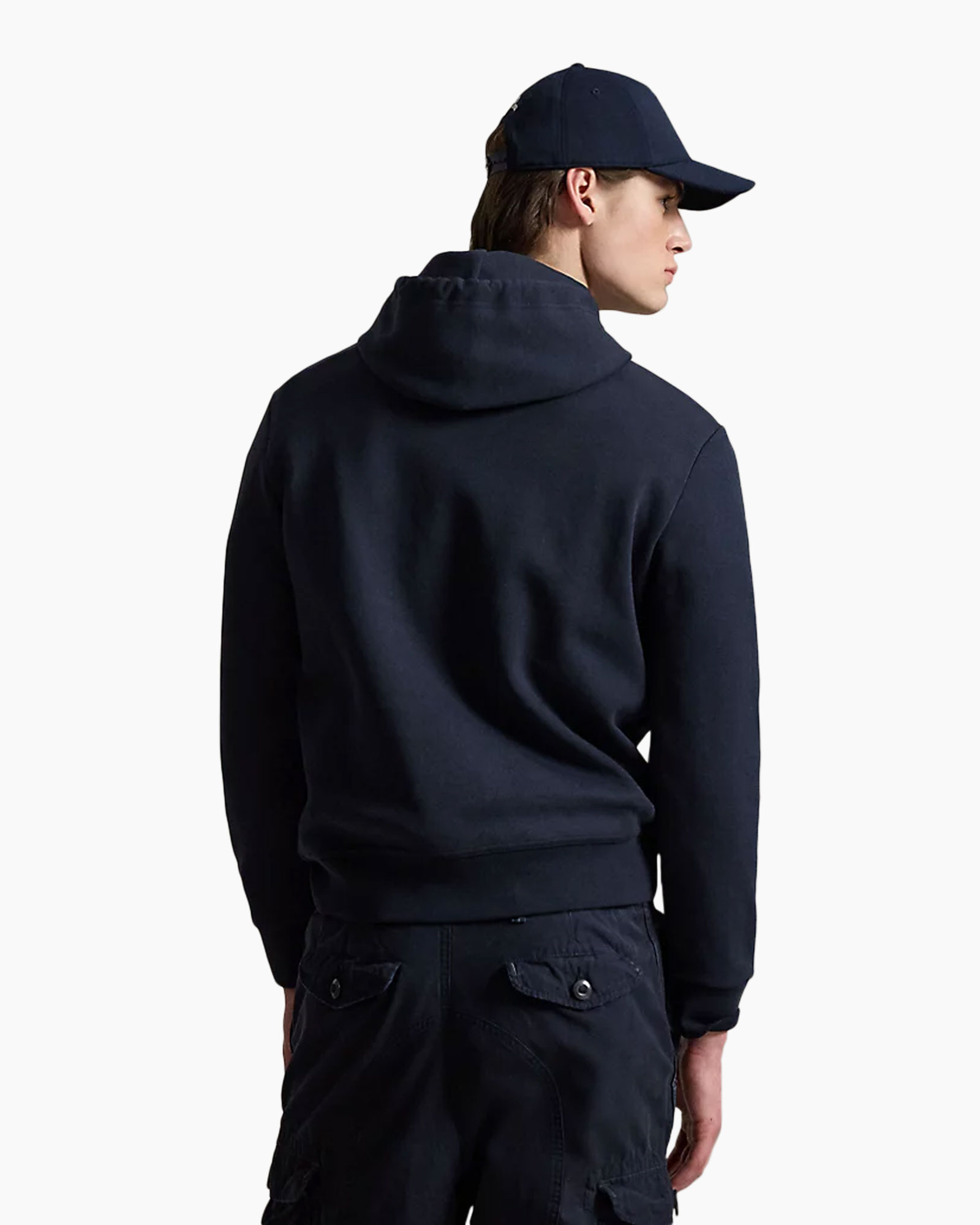 hoodie, hooded sweatshirt, marineblauw, polo logo, casual outfit