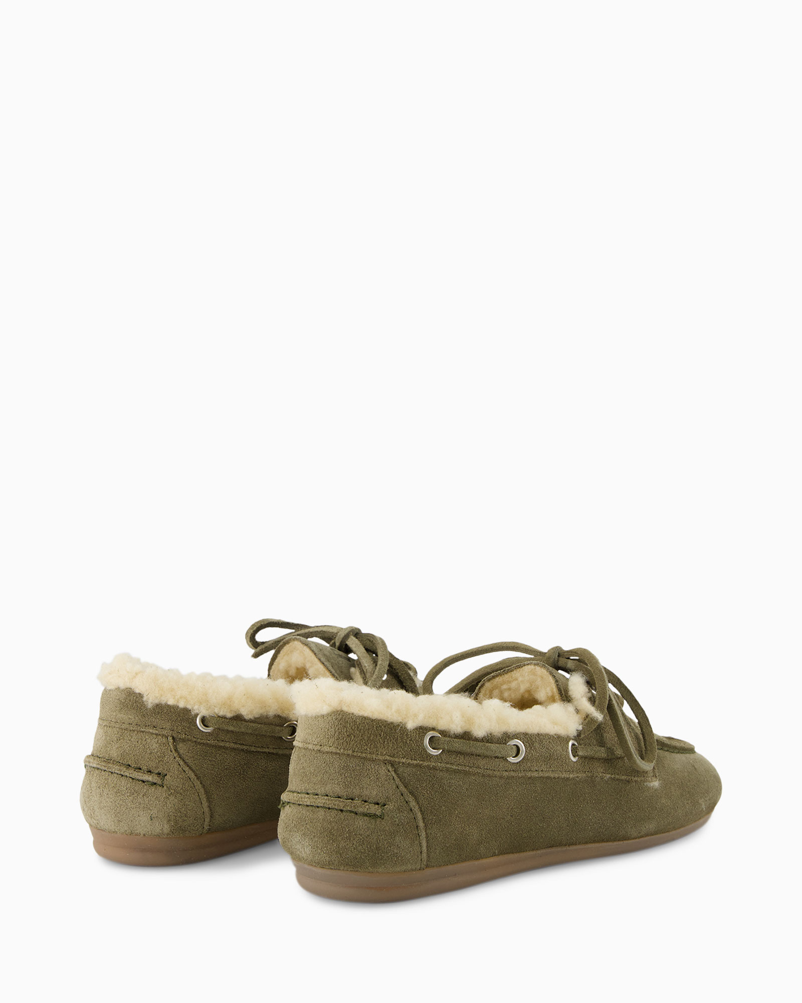 moccasins, slippers, suede, shearling, olijf groen