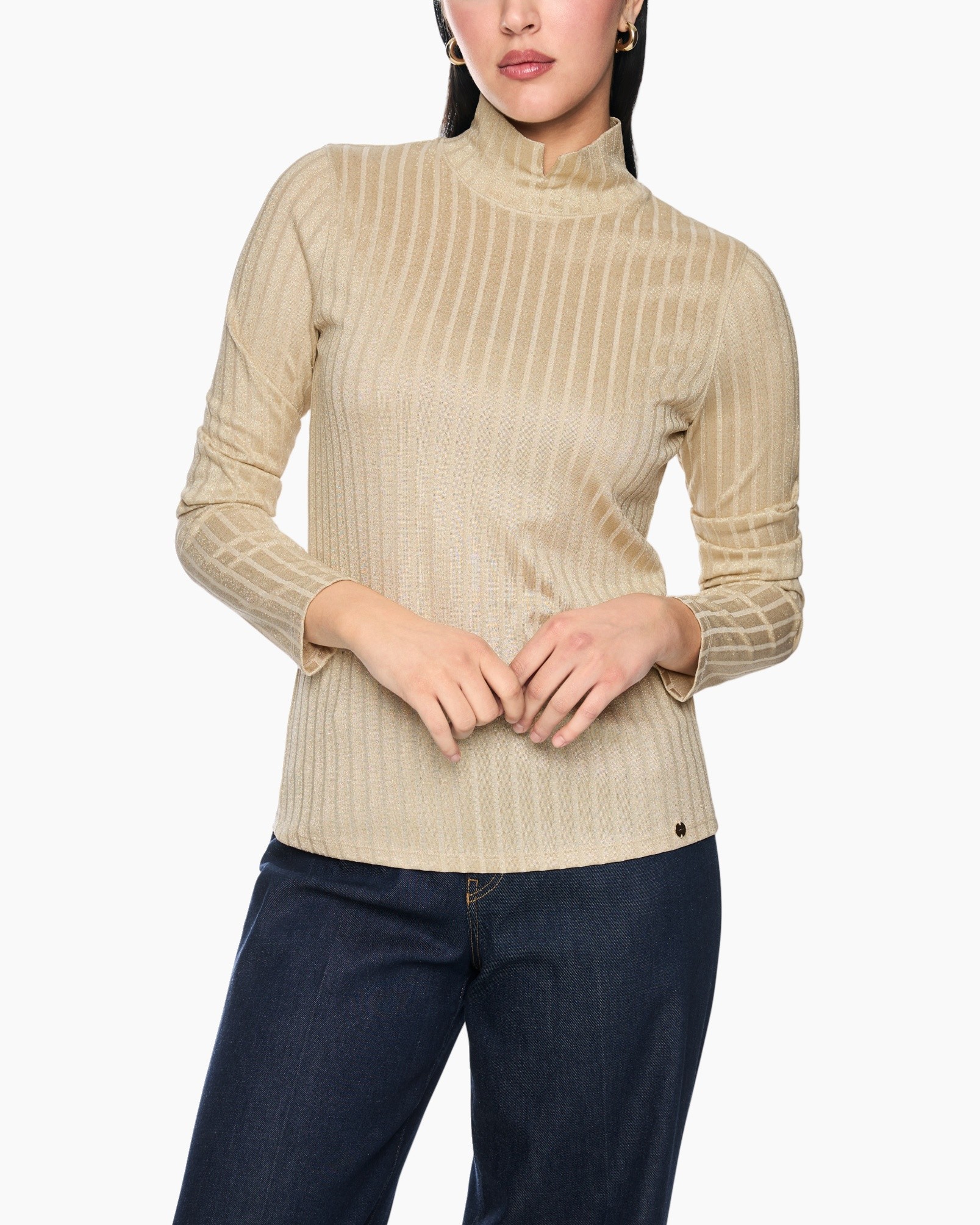 rolkraag, beige, ribben, lange mouwen, breip/top