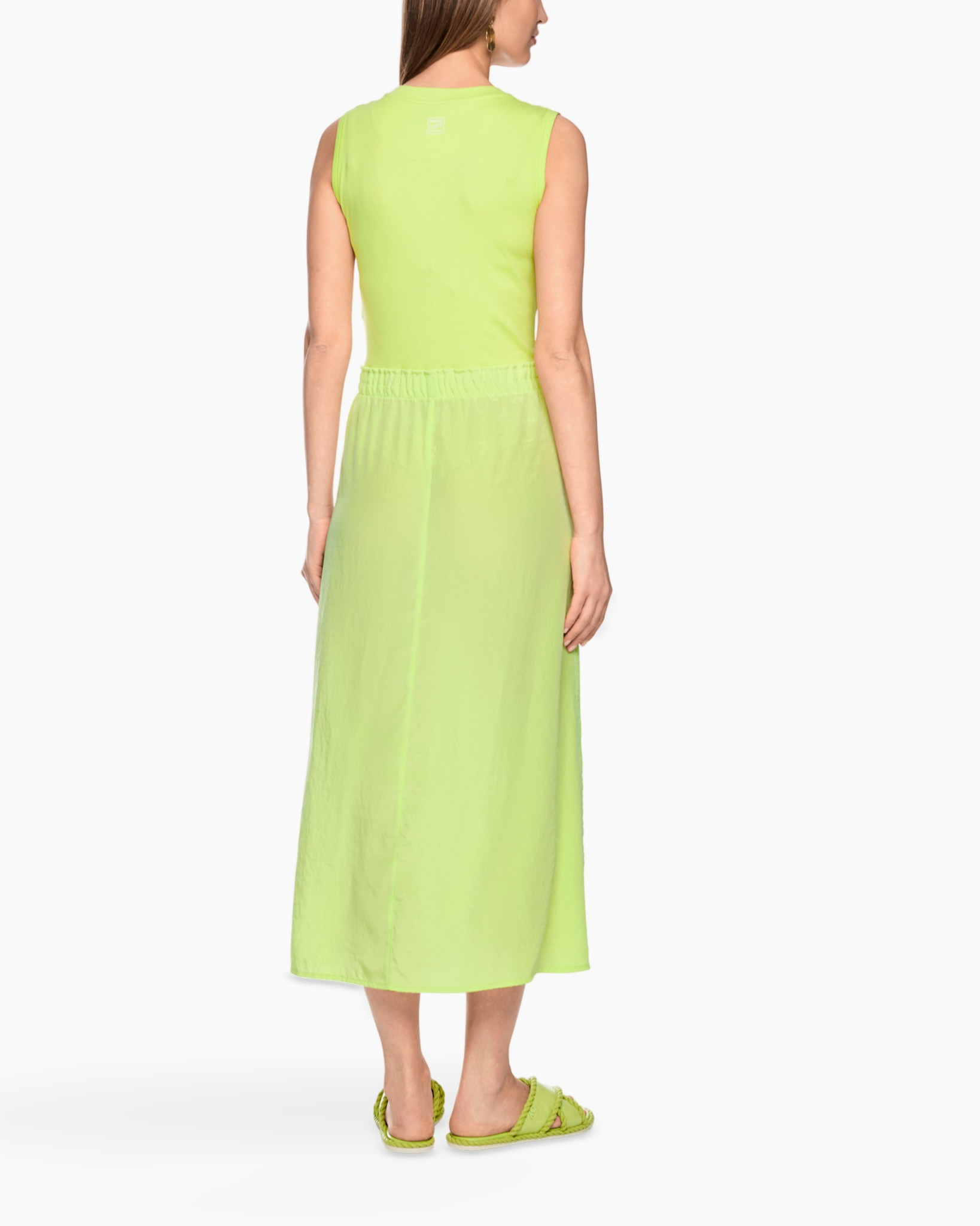 dress, maxi dress, neon green, sleeveless, drawstring waist