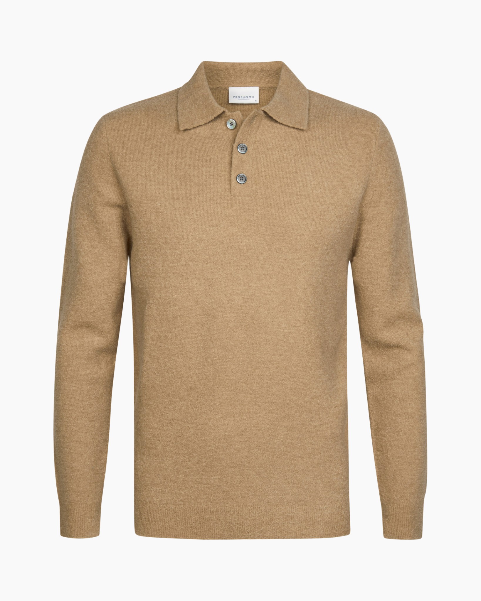 sweater, polo, camel, brei, lange mouw