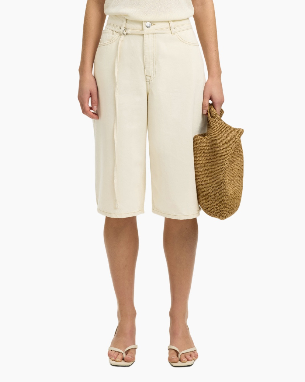 broeken, knee-length, beige, linnen, tas