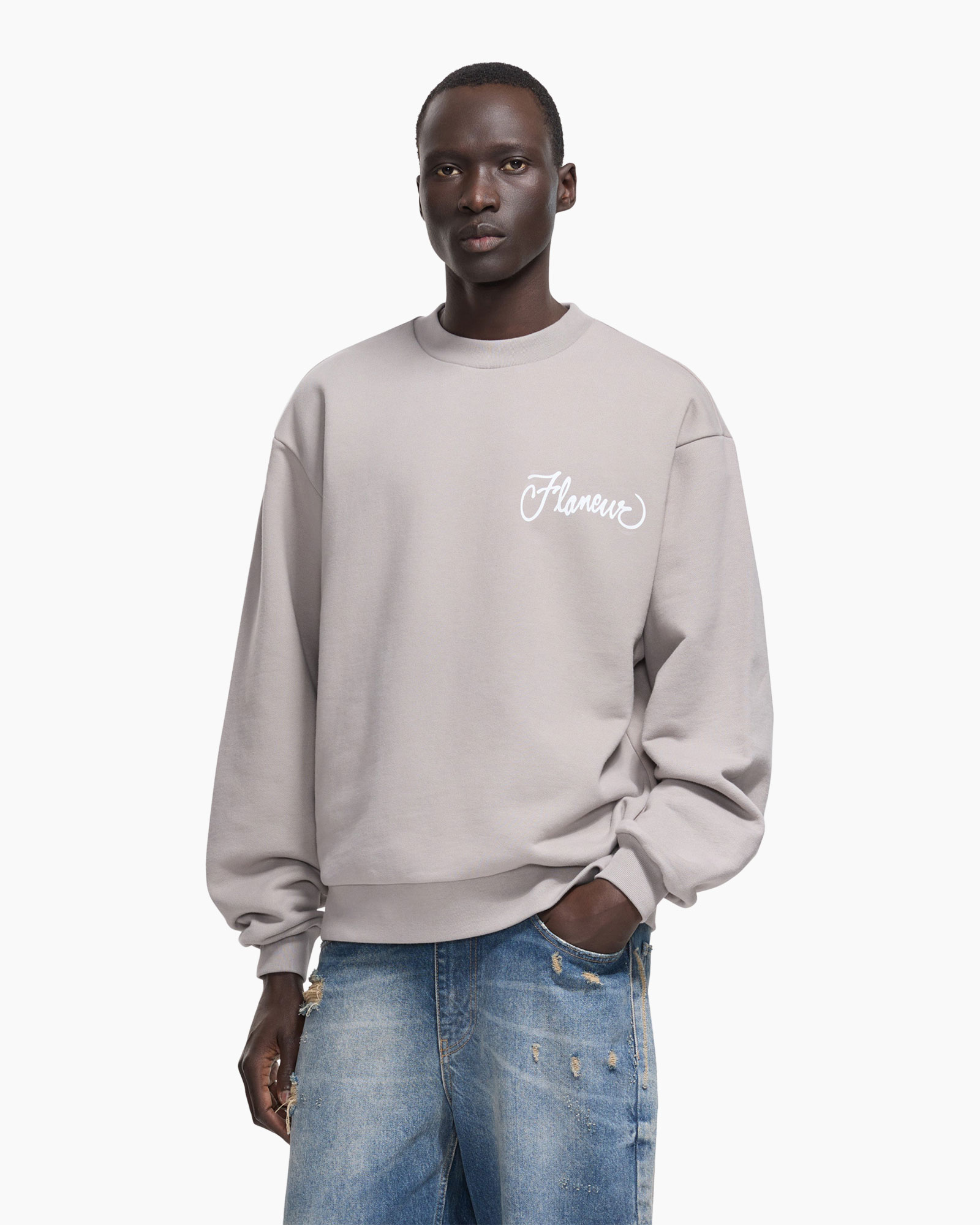 hoodie, lange mouwen, rolkraag?, lichtgrijs, logo tekst