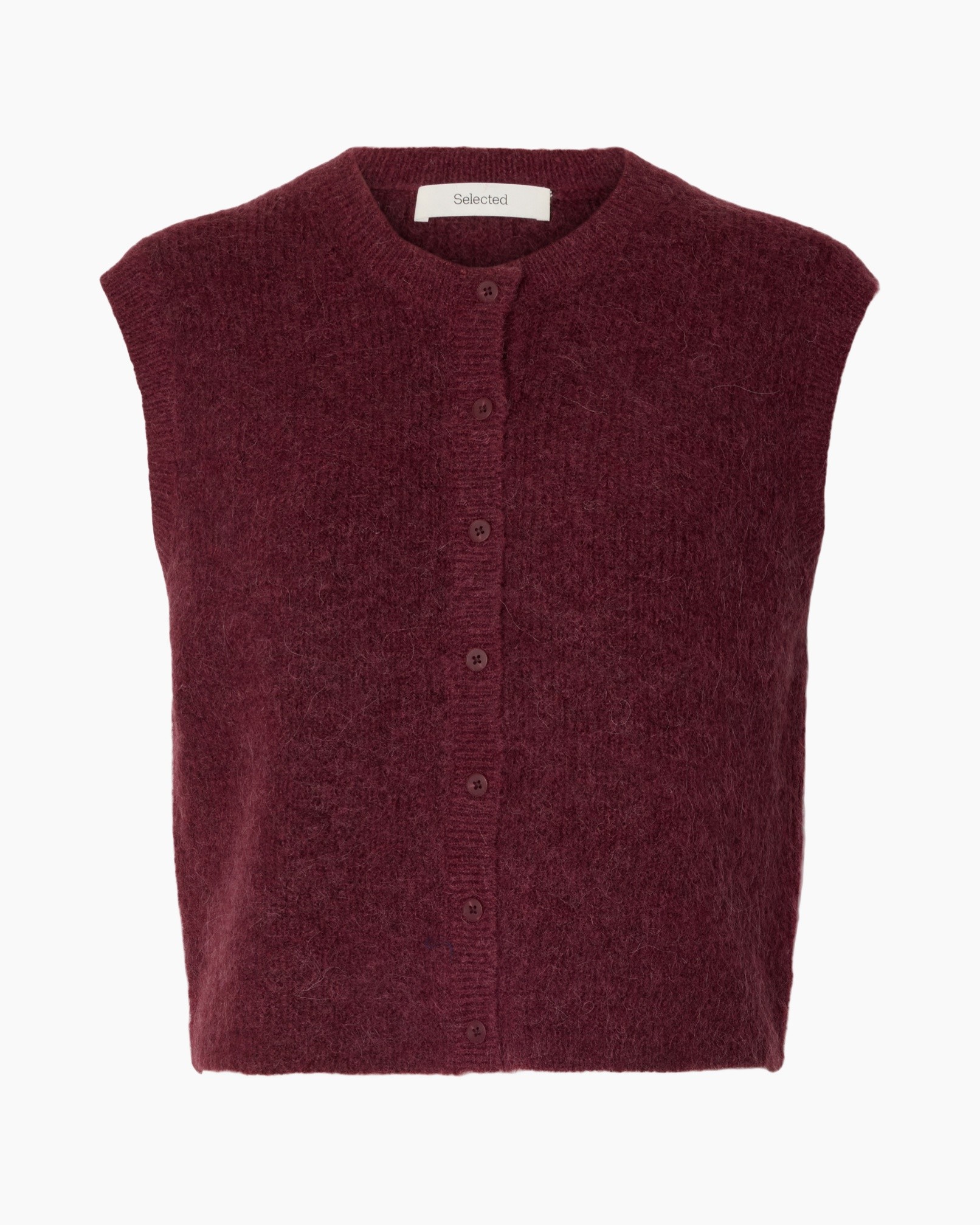 cardigan, knopjes, mouwloos, breipatroon, bordeaux