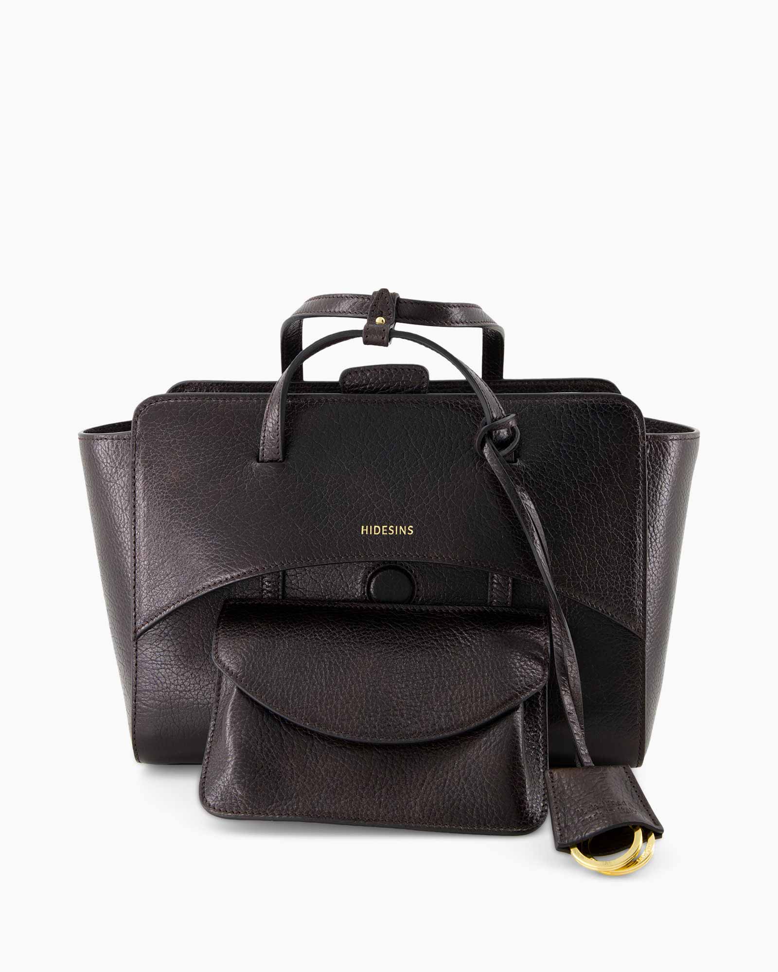handtas, schoudertas, bruine leren, top-handle, langslingsriem