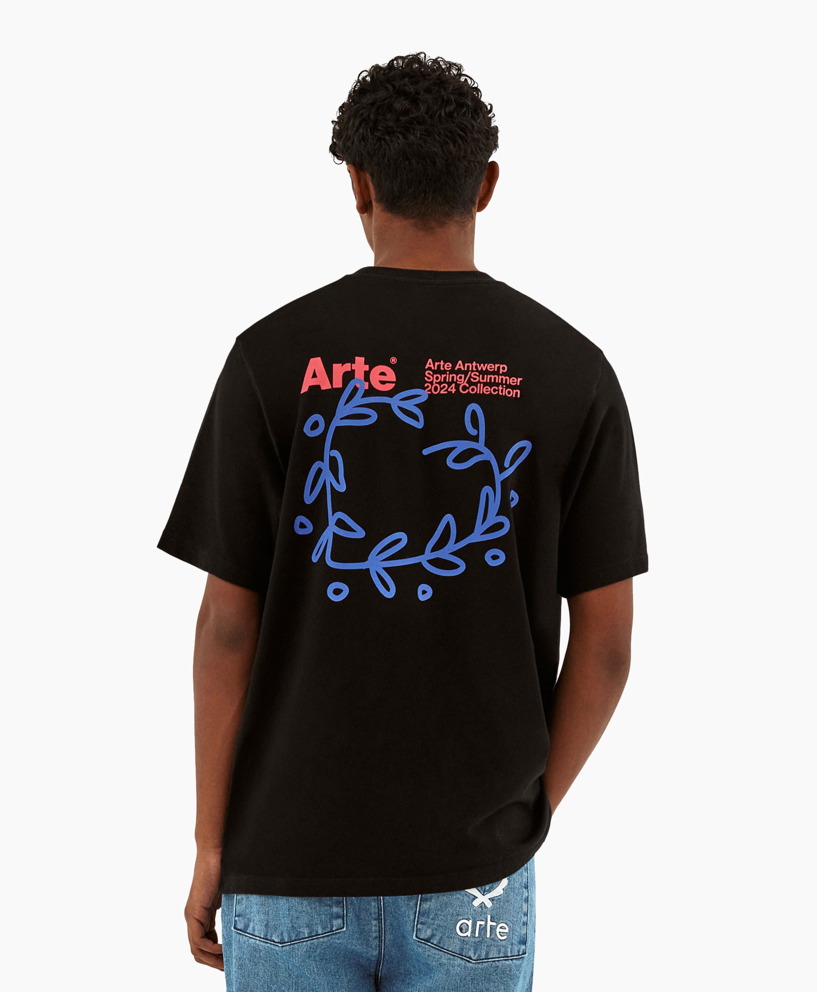 T-shirt Korte Mouw Arte Leaves Back Print Zwart
