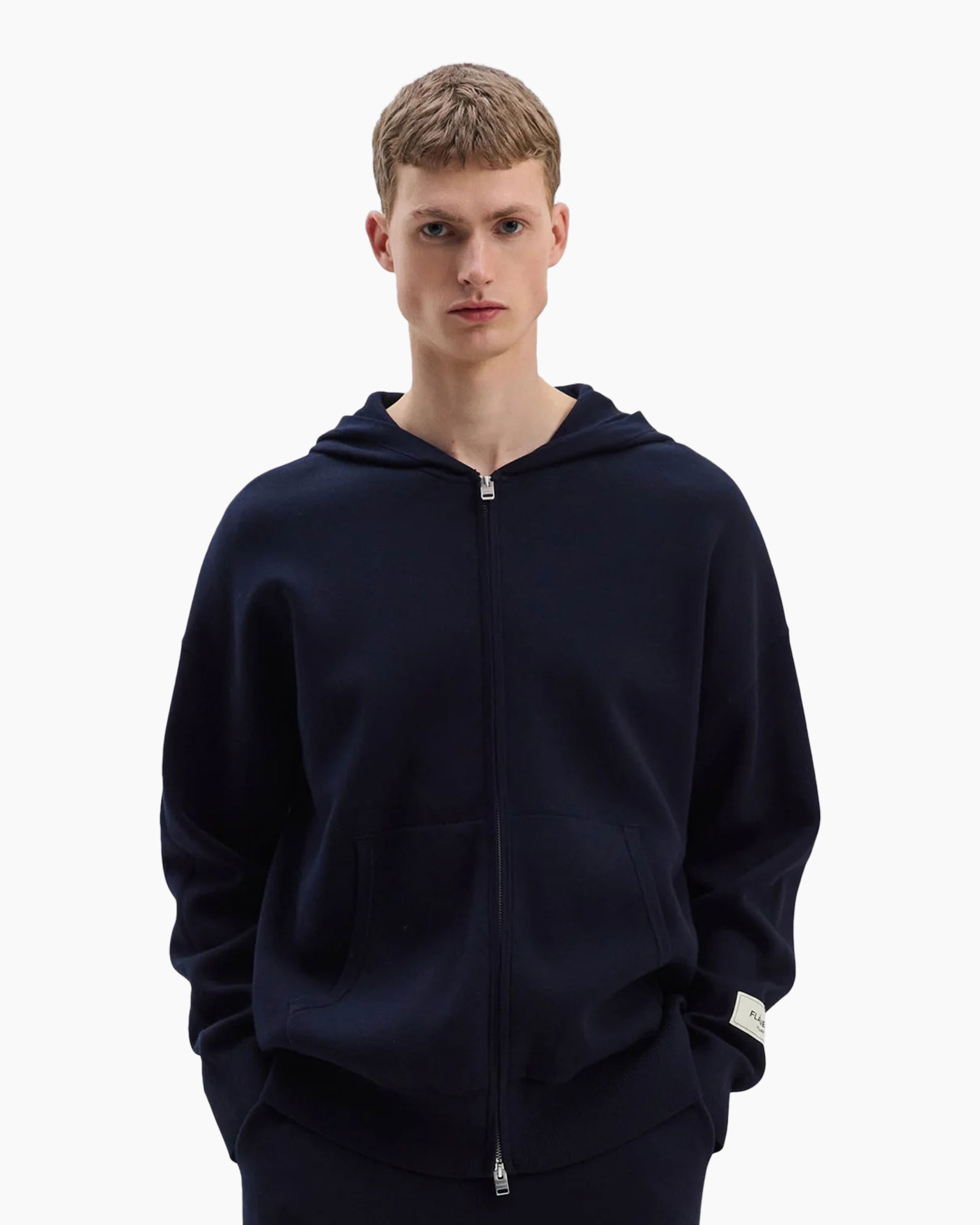hoodie, rits, marineblauw, zak, lange mouw