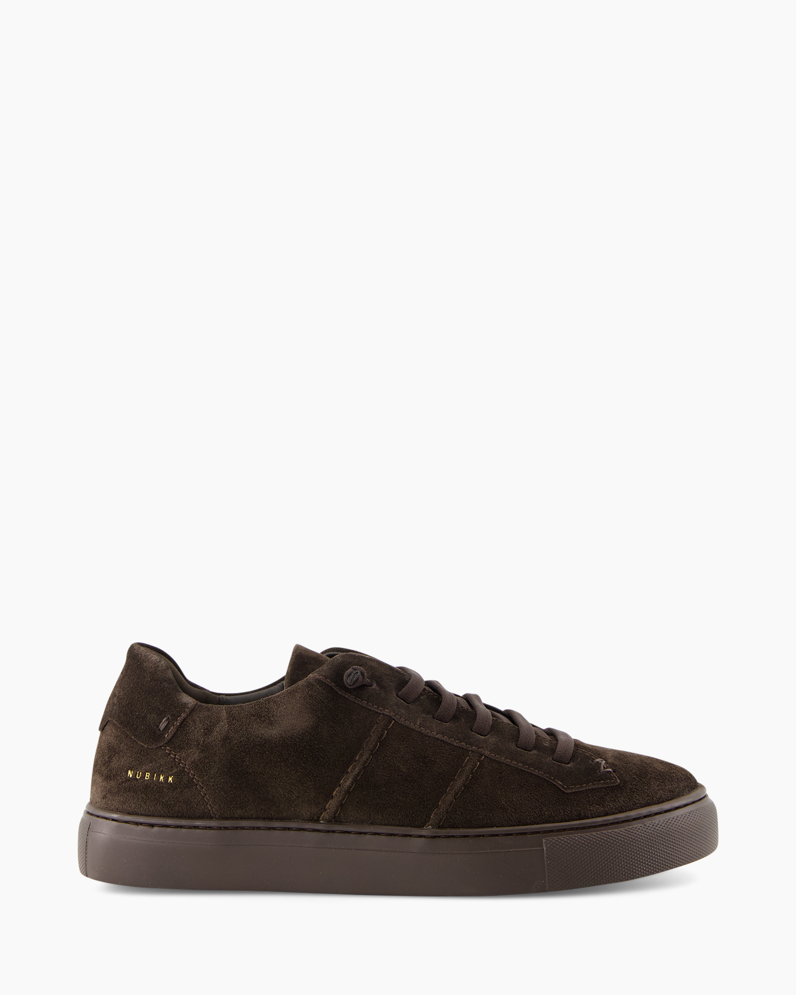 sneaker, bruin, suede, laag-model, rubberzool