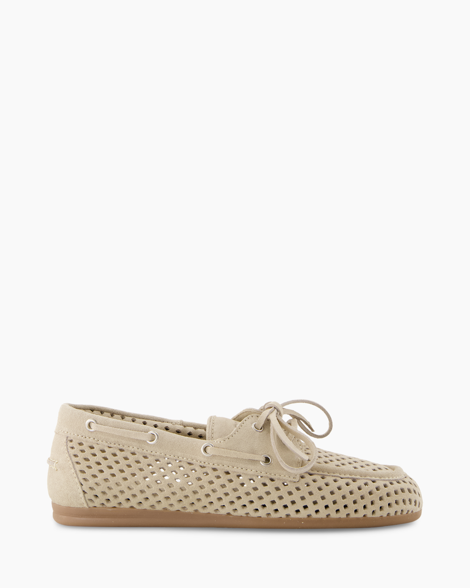 loafer, driva modellen moc, perforated, mesh, beige suède