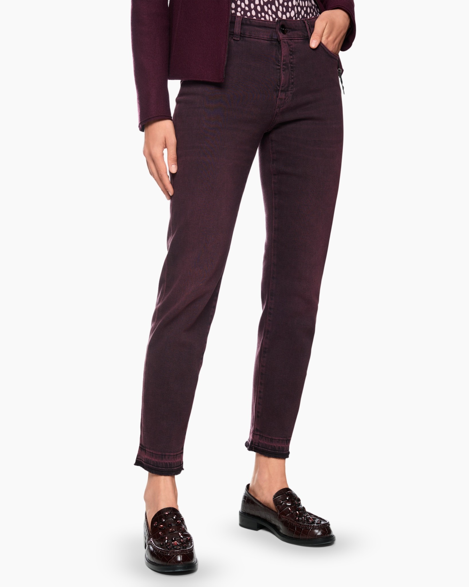 broek, spijkerbroek, corduroy, burgund, enkellengte
