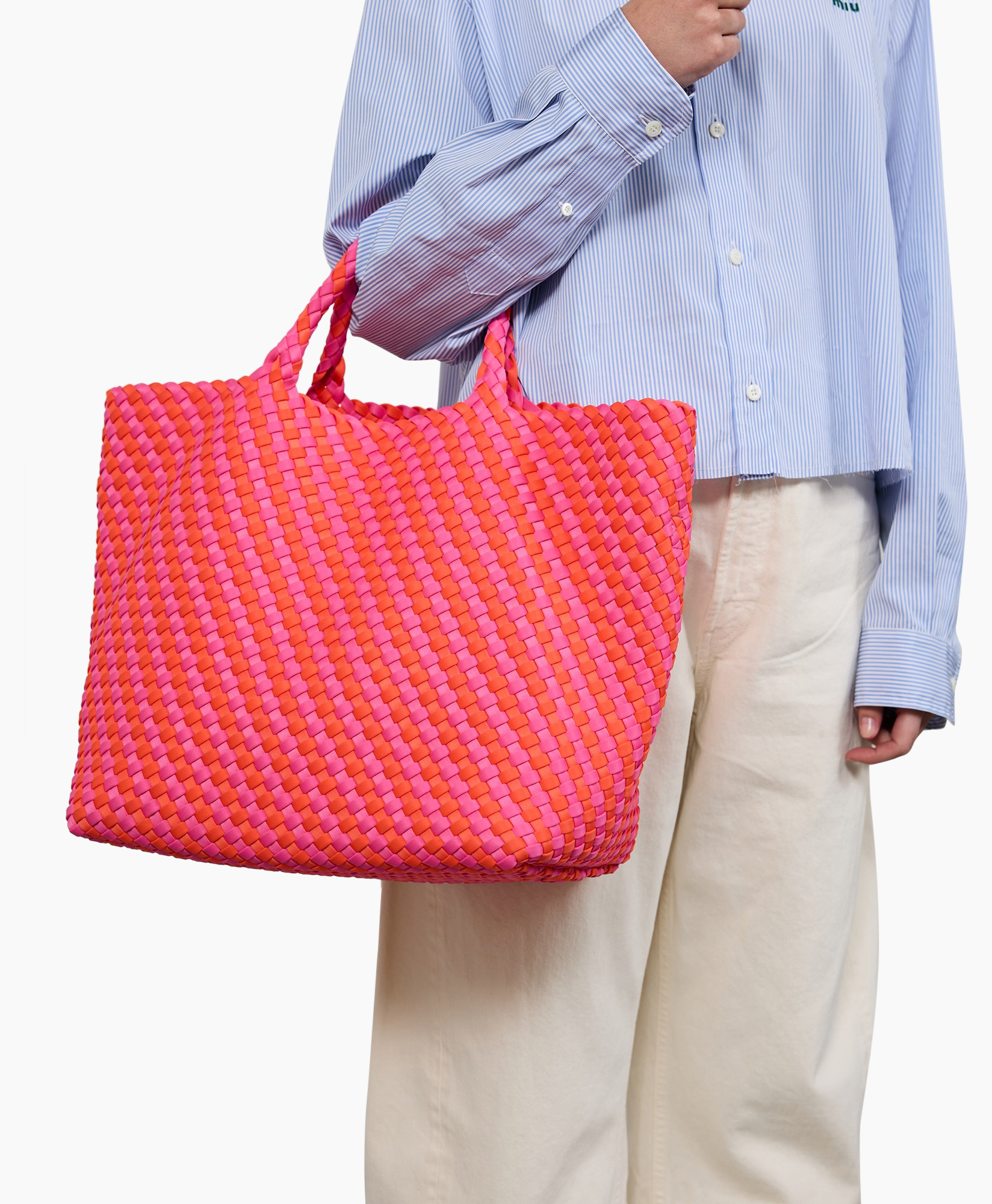 tas, tote, geweven, roze, felroze