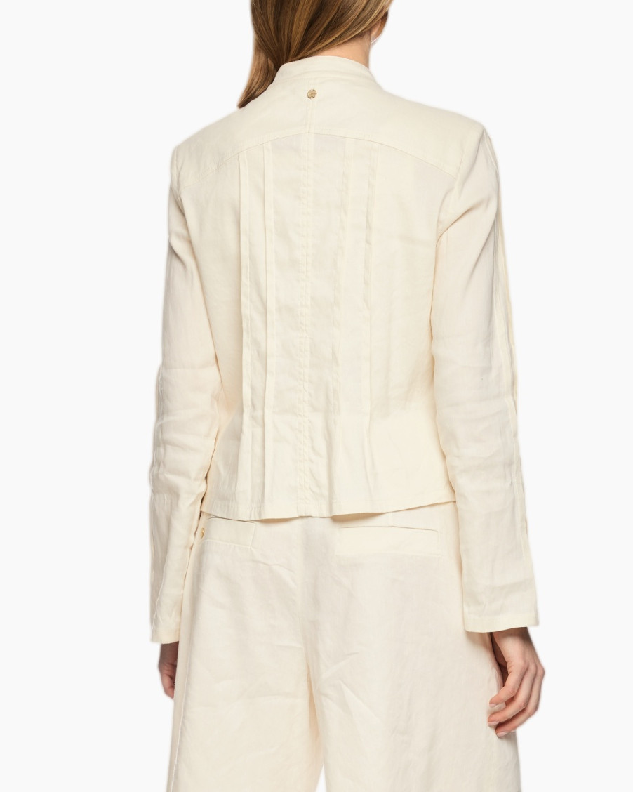 linen jacket, beige cardigan, collared jacket, long sleeves, tonal belt