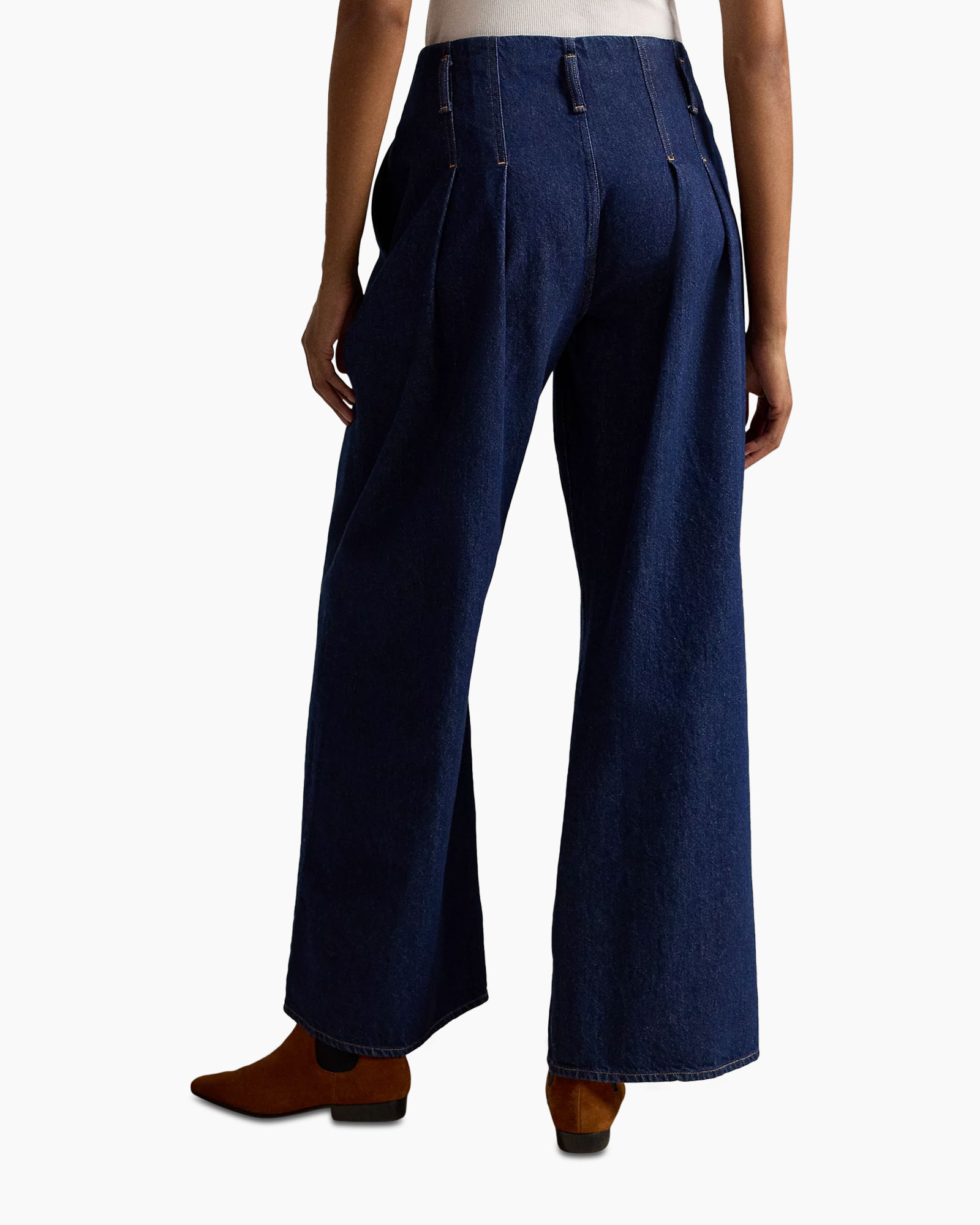 wijdge-leg, denim, broek, spijkerbroek, bruine-botjes