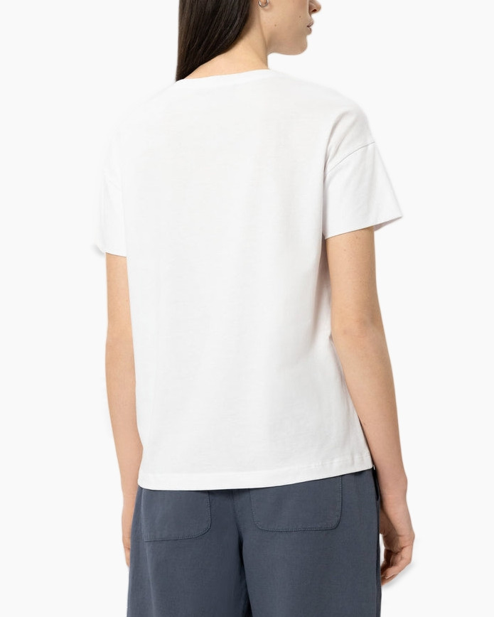 witte T-shirt, borduurwerk, bloemen uitsnede, korte mouwen, ronde hals