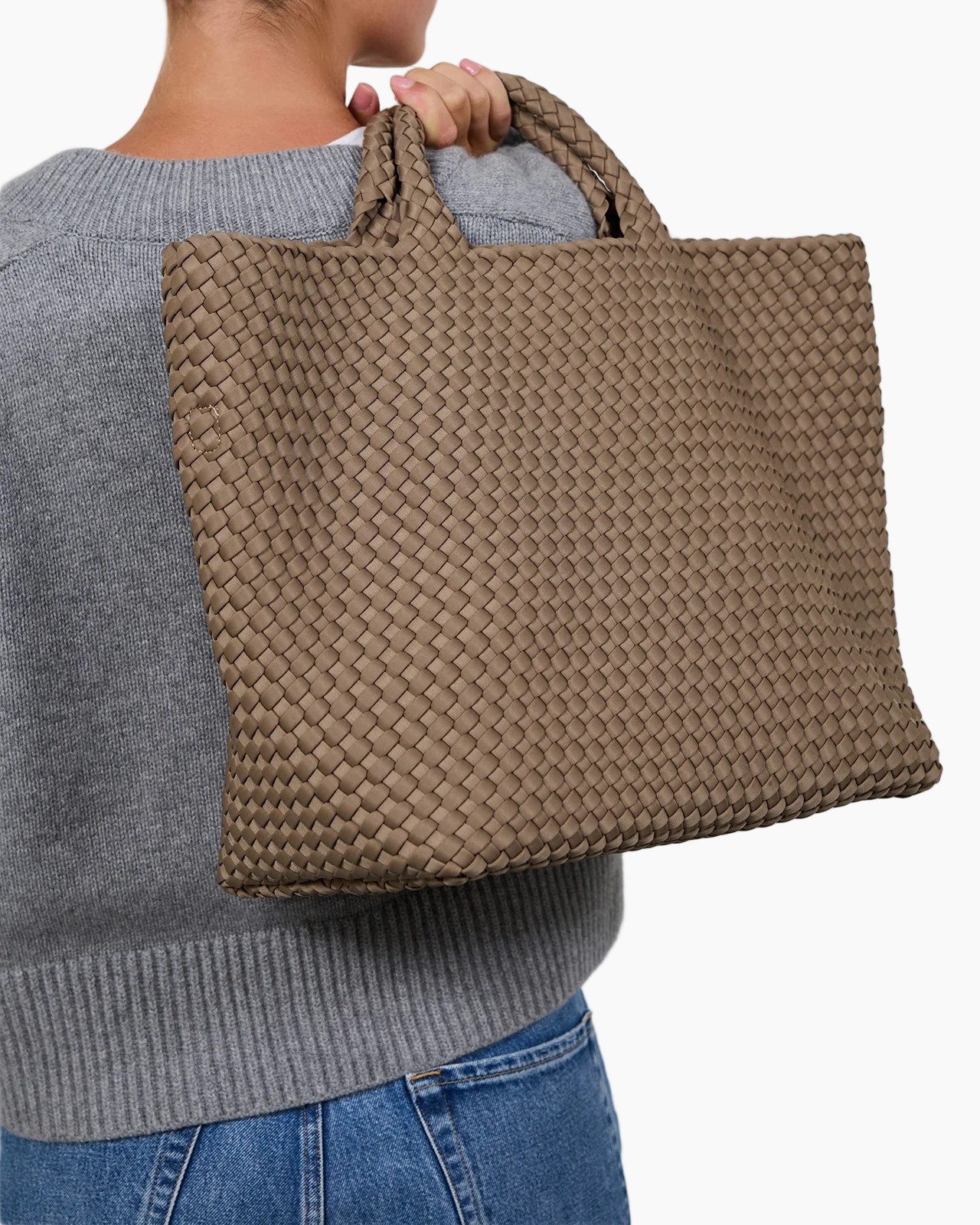 tas, handtas, geweven, bruin, tote