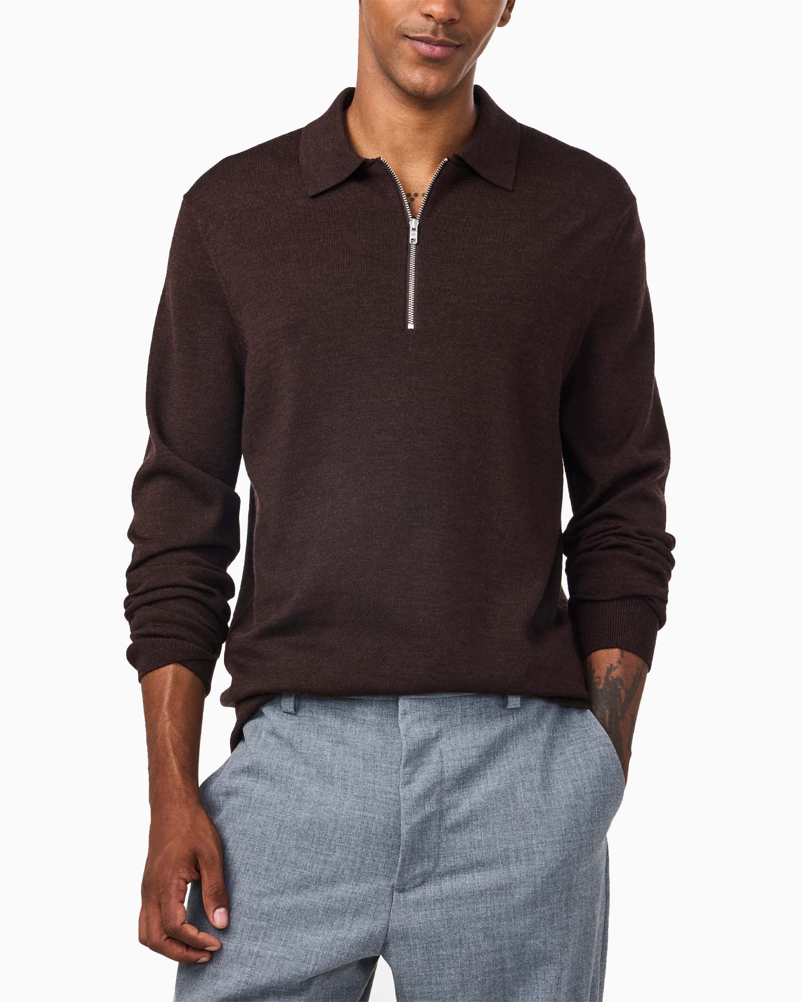 Pullover Sergio Zip Polo 6605 Bruin