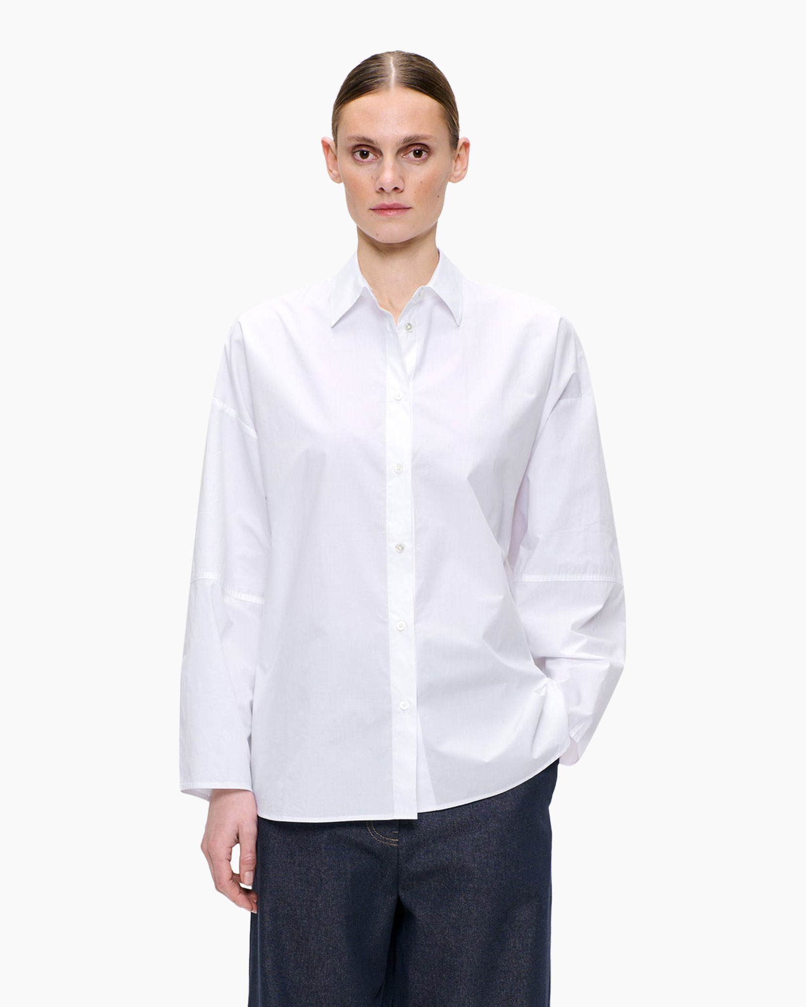 hemd, witte blouse, knopen-down, lange mouw, casual pasvorm