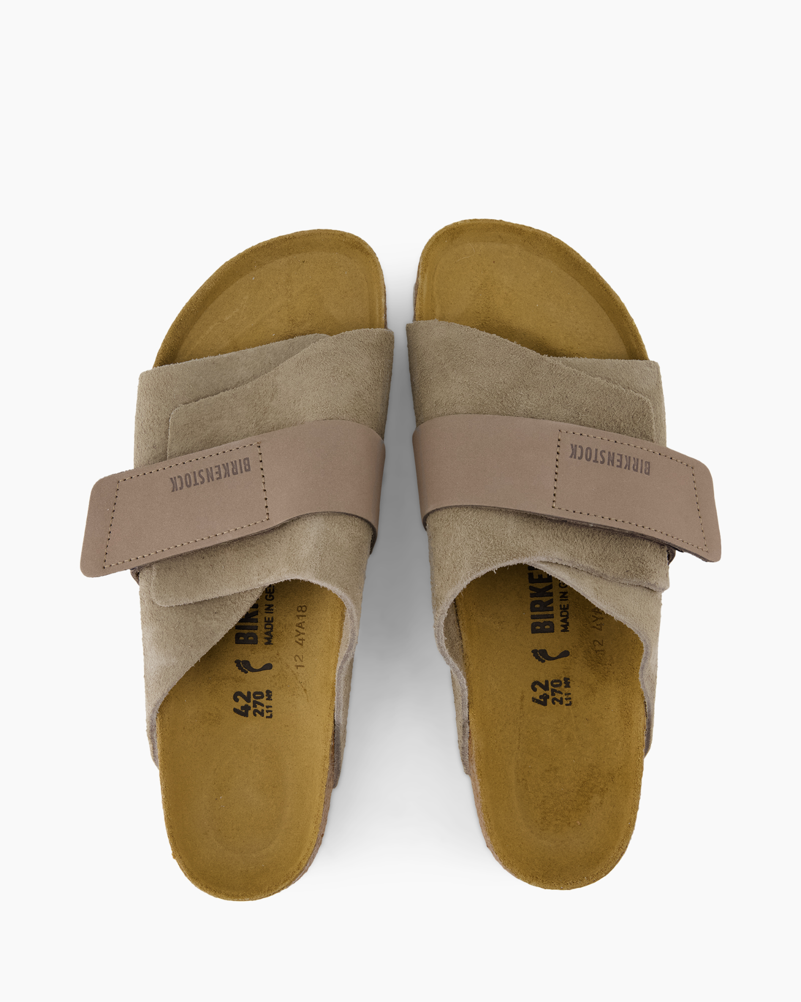 (slippers in Dutch), sandalen, open teen, twee bandjes, suède