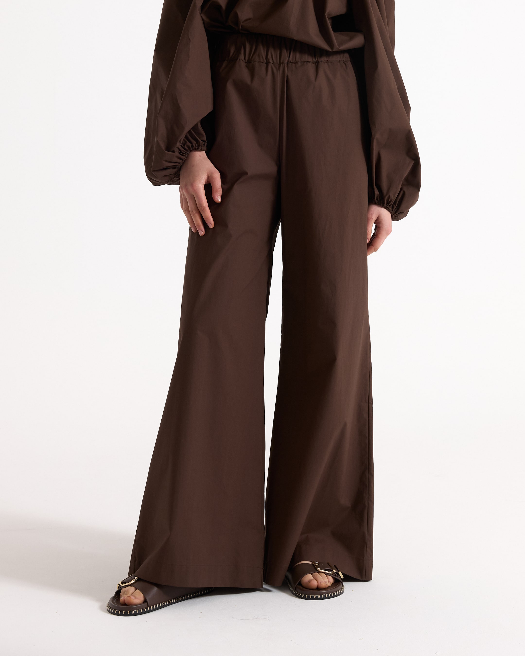 schoudervrij, bruin, pajama-achtige, wijdedek, top