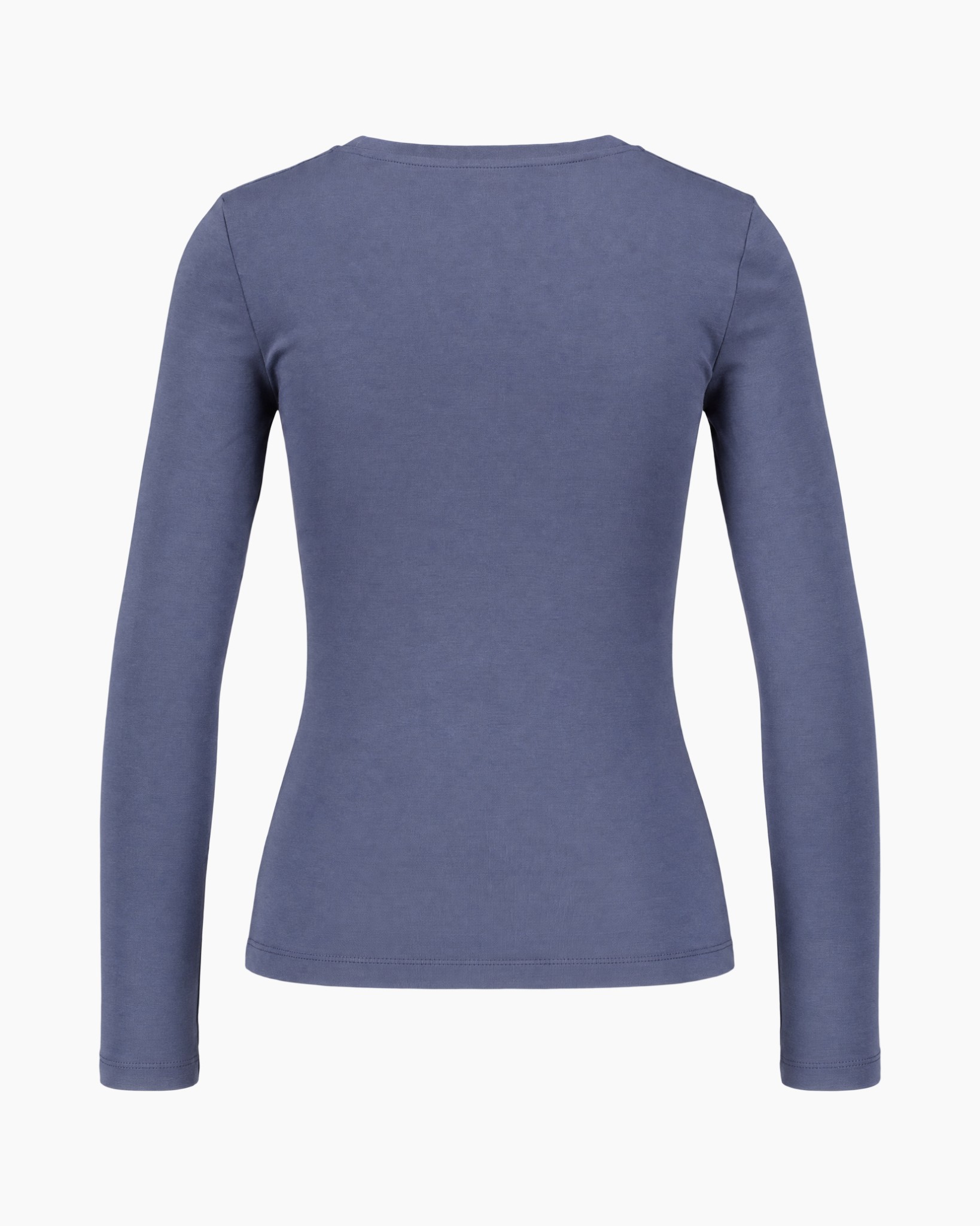 lange mouwen, blauw, ronde hals, t-shirt, enkele kleur