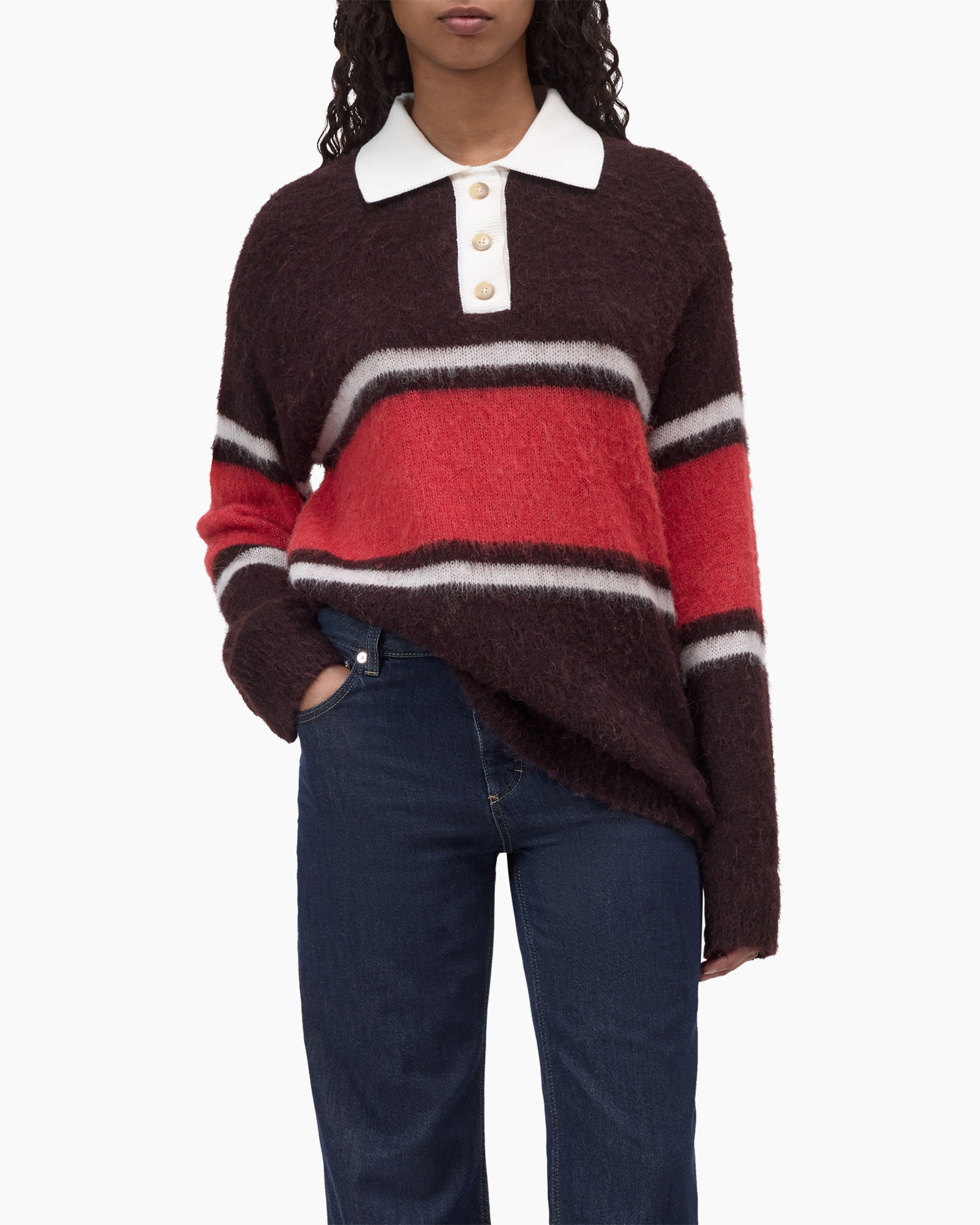 trui, gestreept, pullover, lange mouw, polyester mix