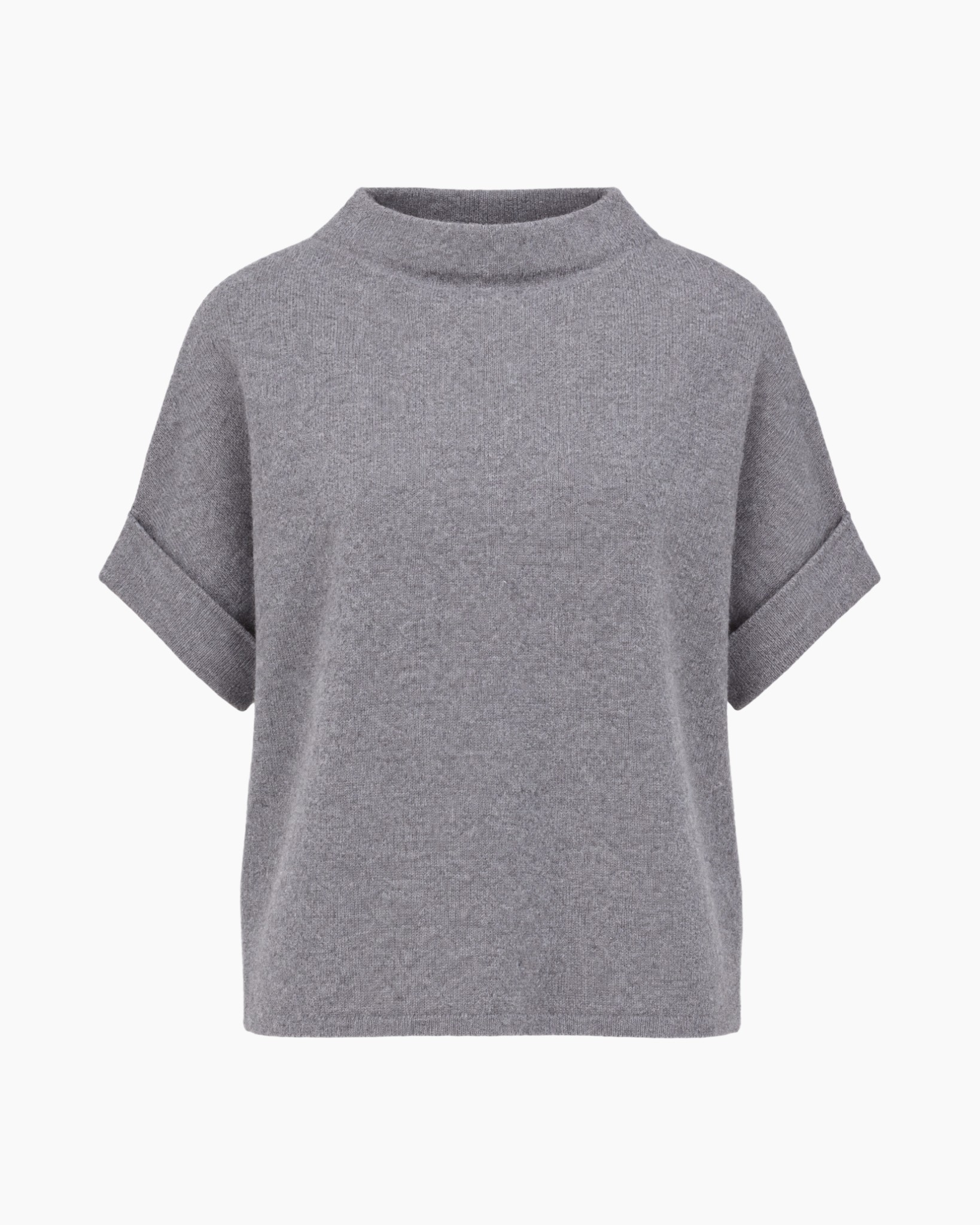 grijs, brei, turtlenek, korte-mouw, top