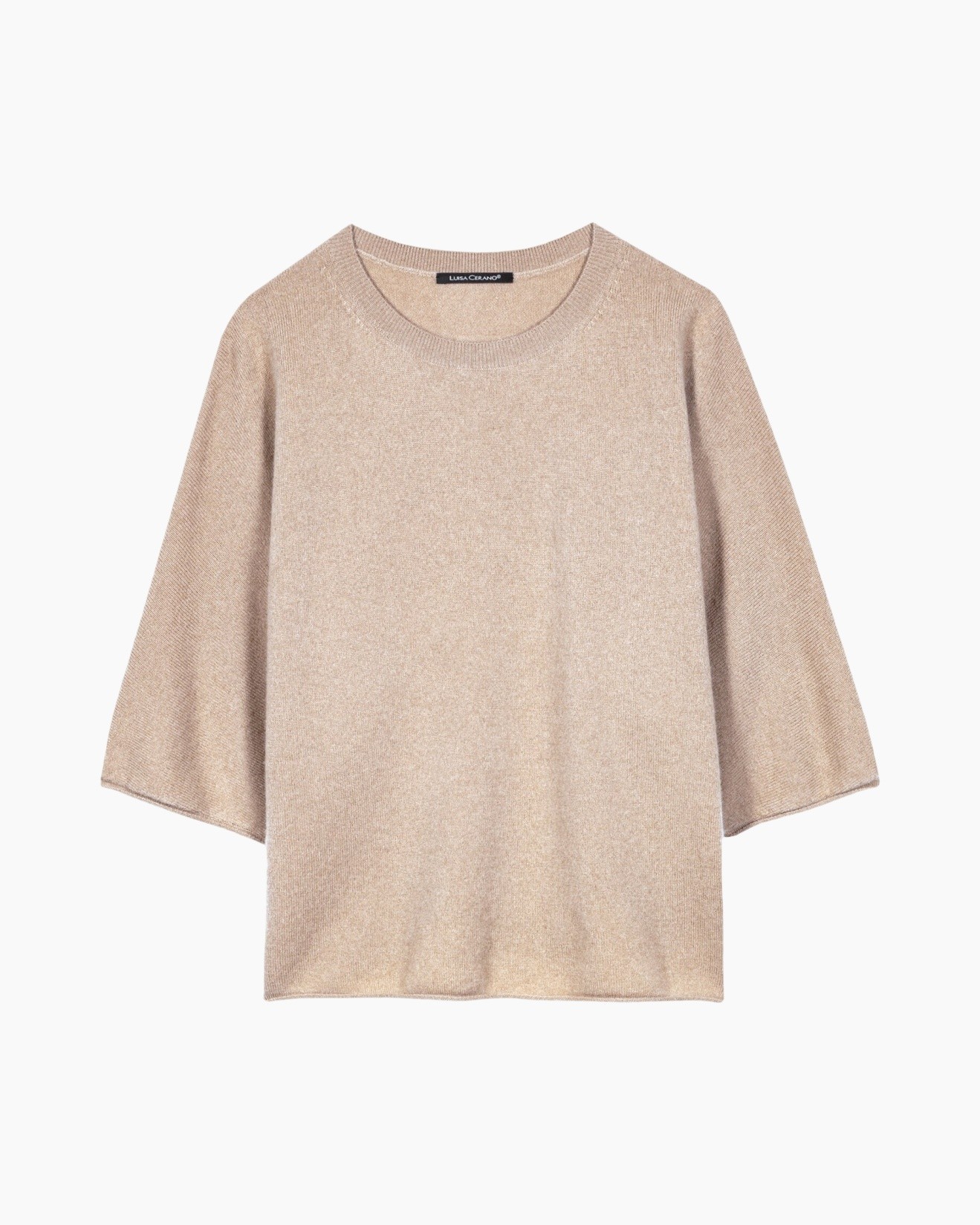 beige, brei, Trui, losvallend, ronde hals