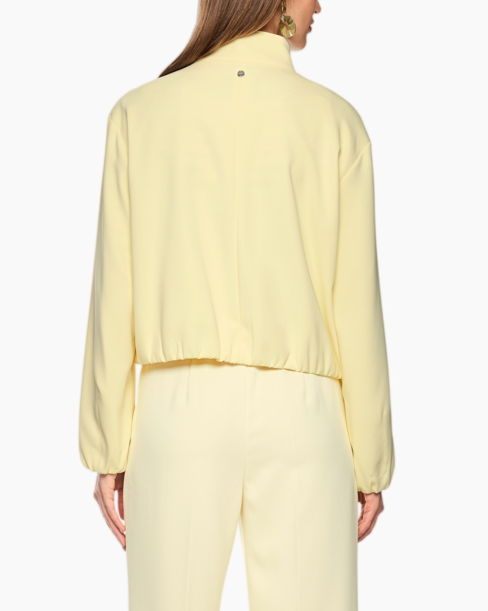 jacket, light yellow, panel pockets, stand collar, long sleeves
