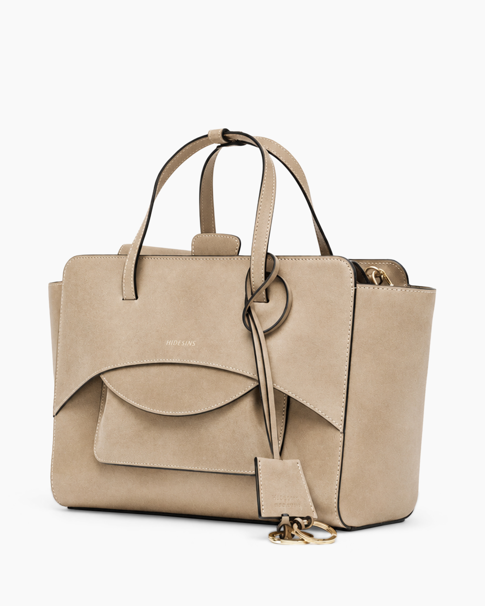 tote tas, beige, suede, handtas, dubbele hengsels