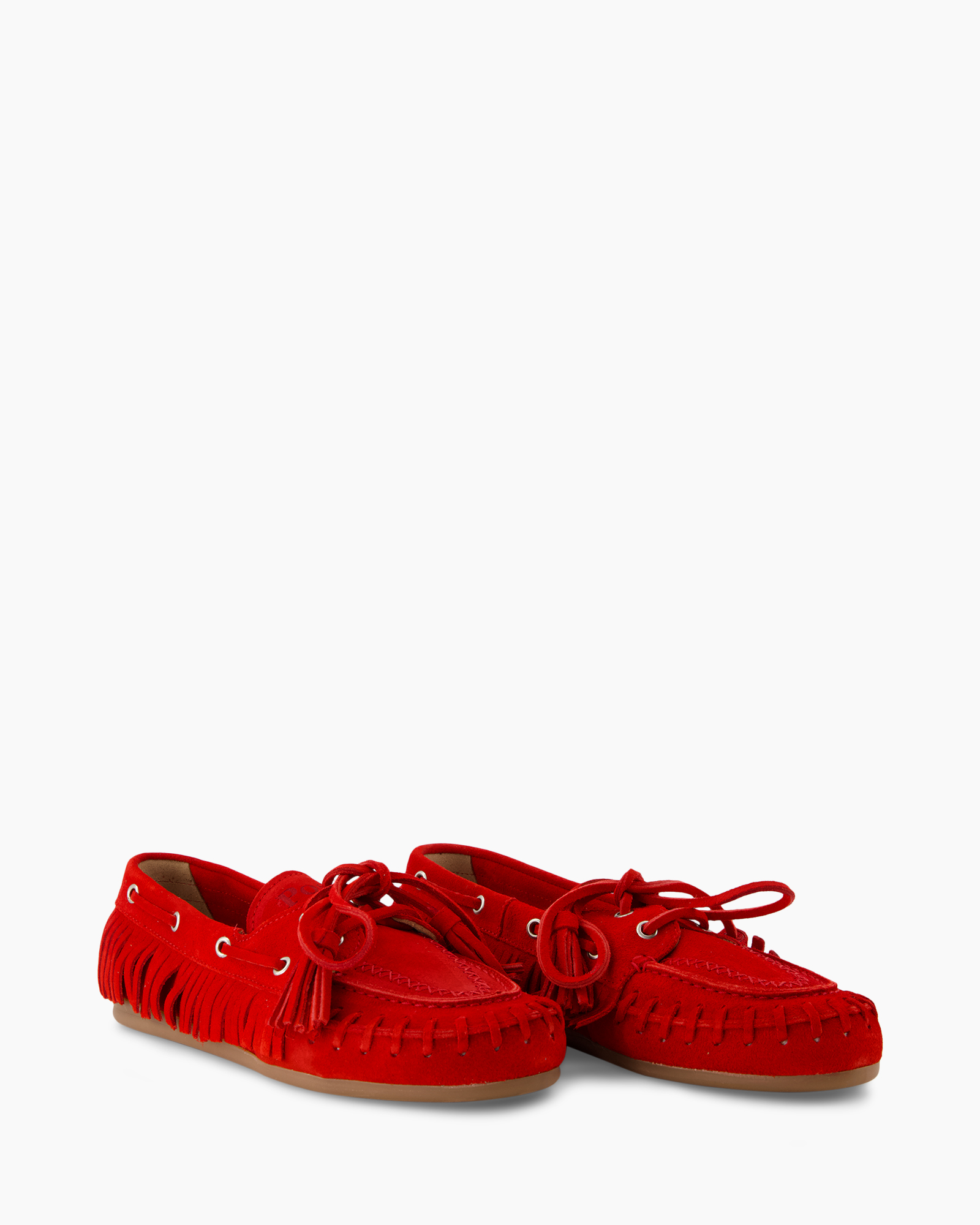 moccasins, red, suede, fringe, lacing
