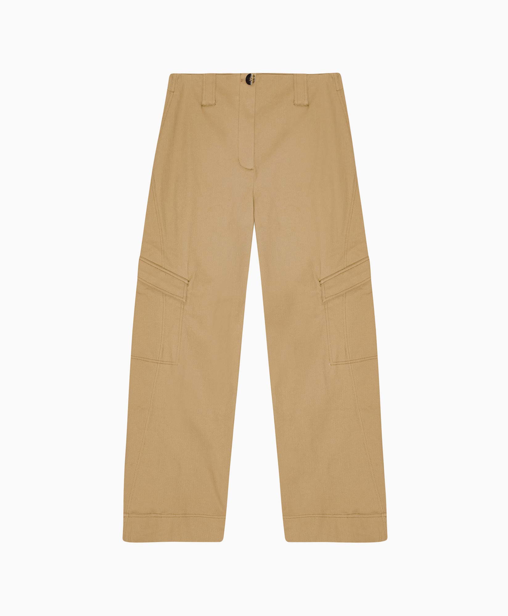 Cargobroek Herringbone Canvas Mid Waist Beige