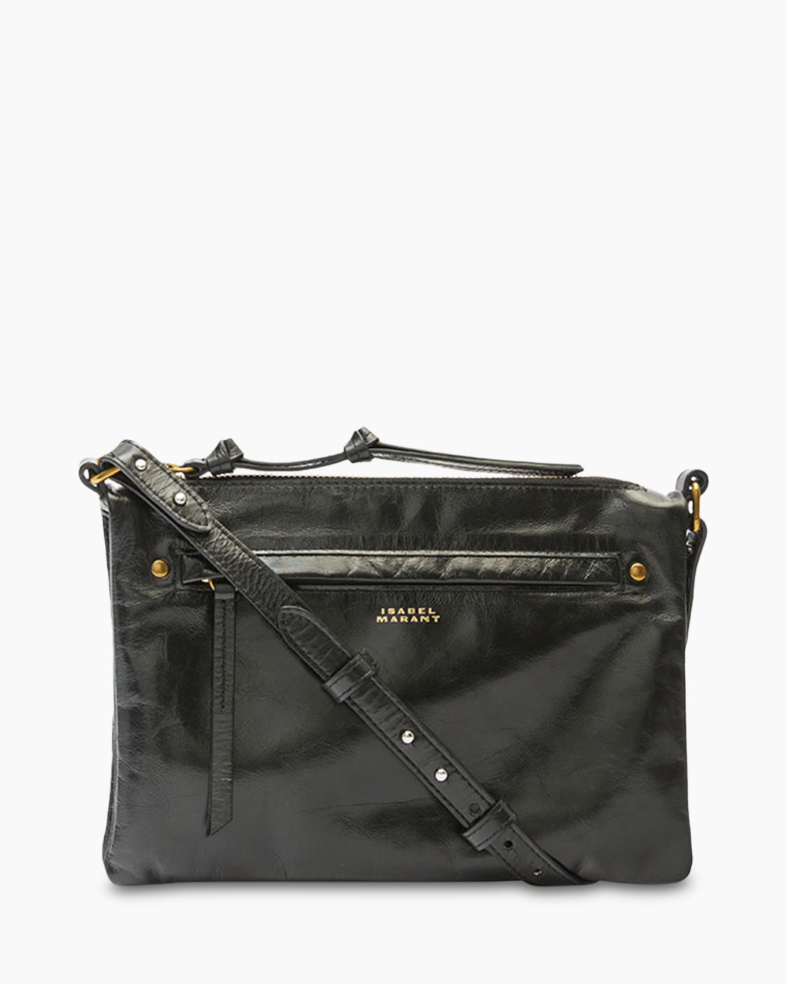 schoudertas, portemonnee?, zwart, leer, gouden accenten