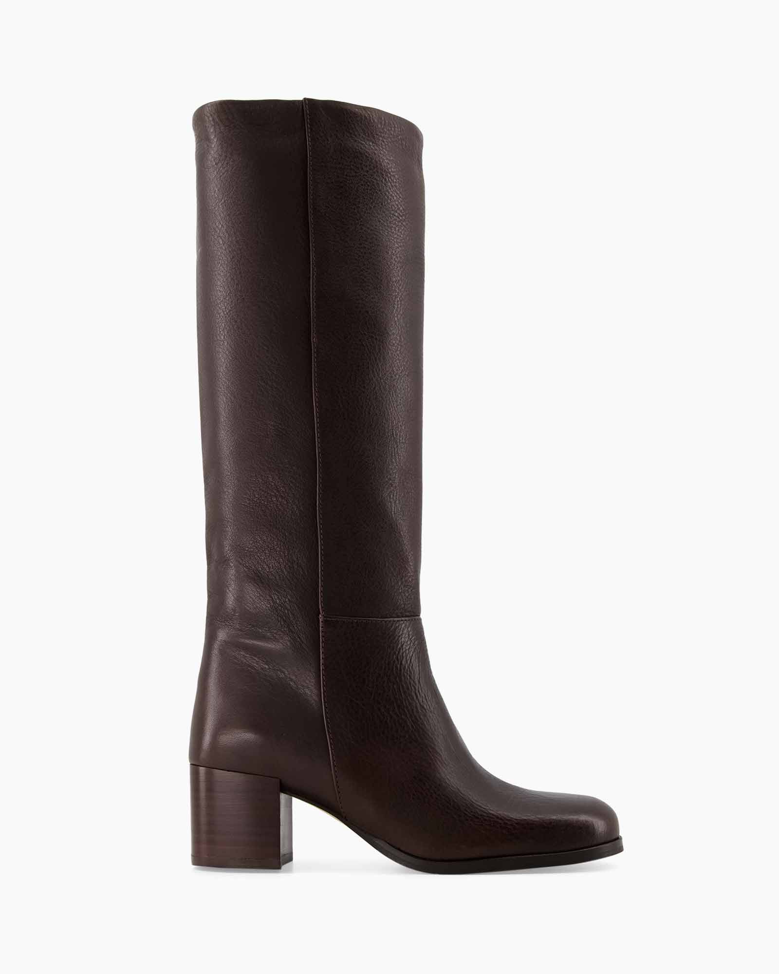 knee-high, laarzen, bruin, leer, blokhak