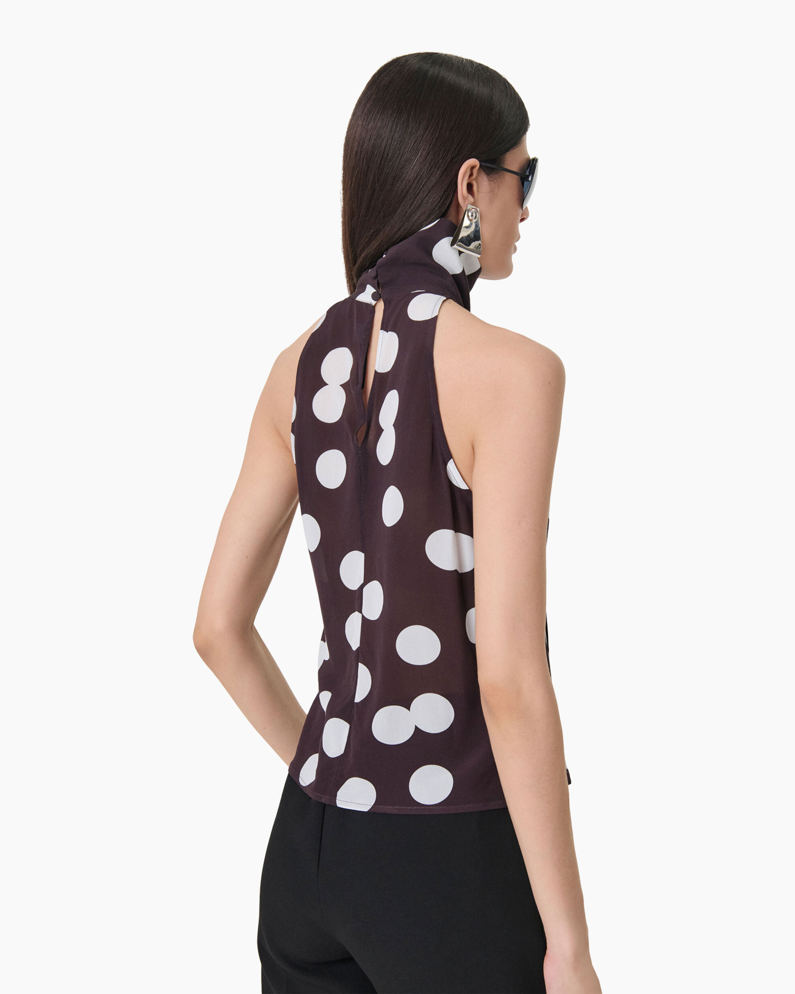 polka dot, top zonder mouwen, hoge hals, paars, schaduw print