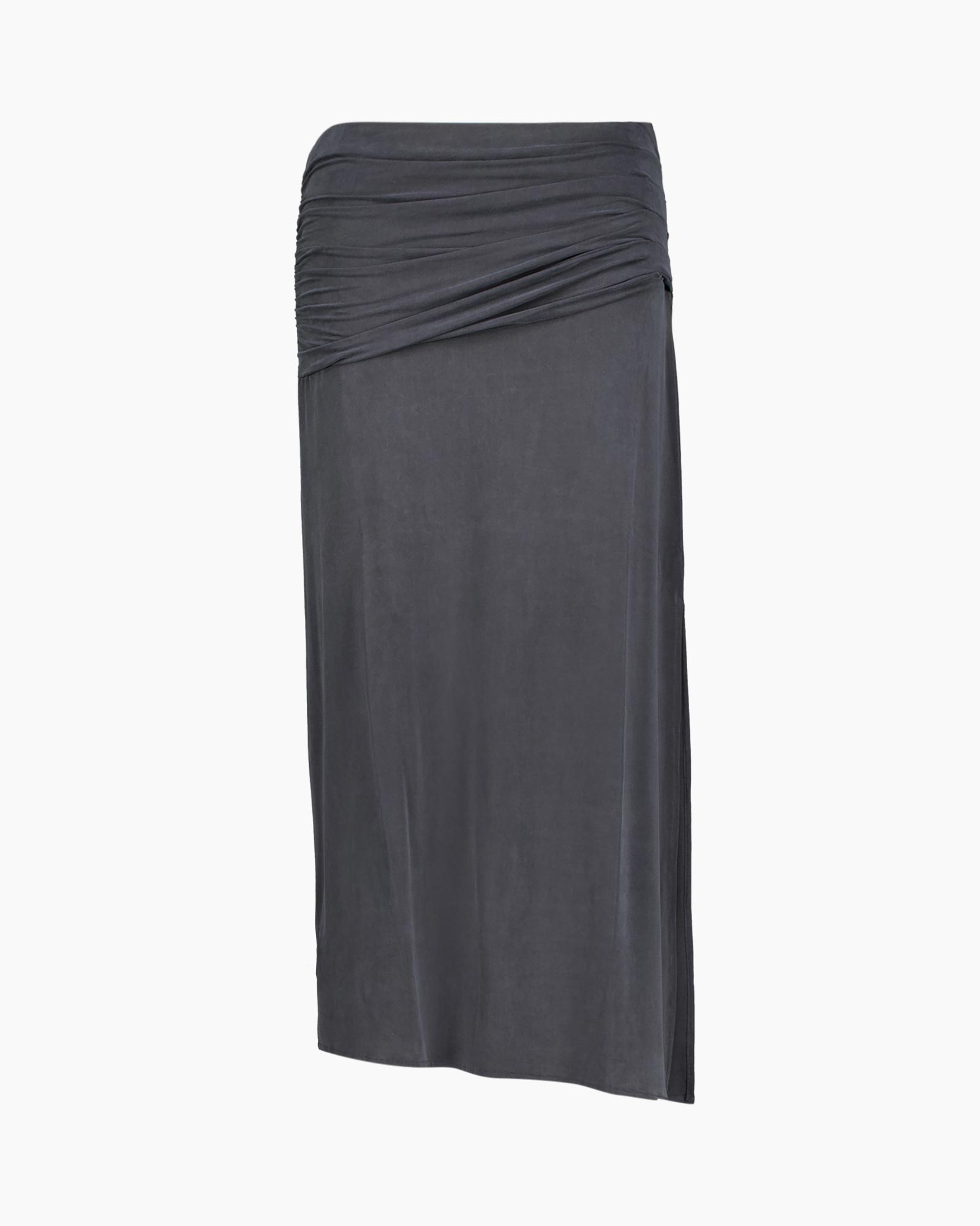 maxi rok, kokerrok, gerimpelde taille, enkellengte, effen kleur