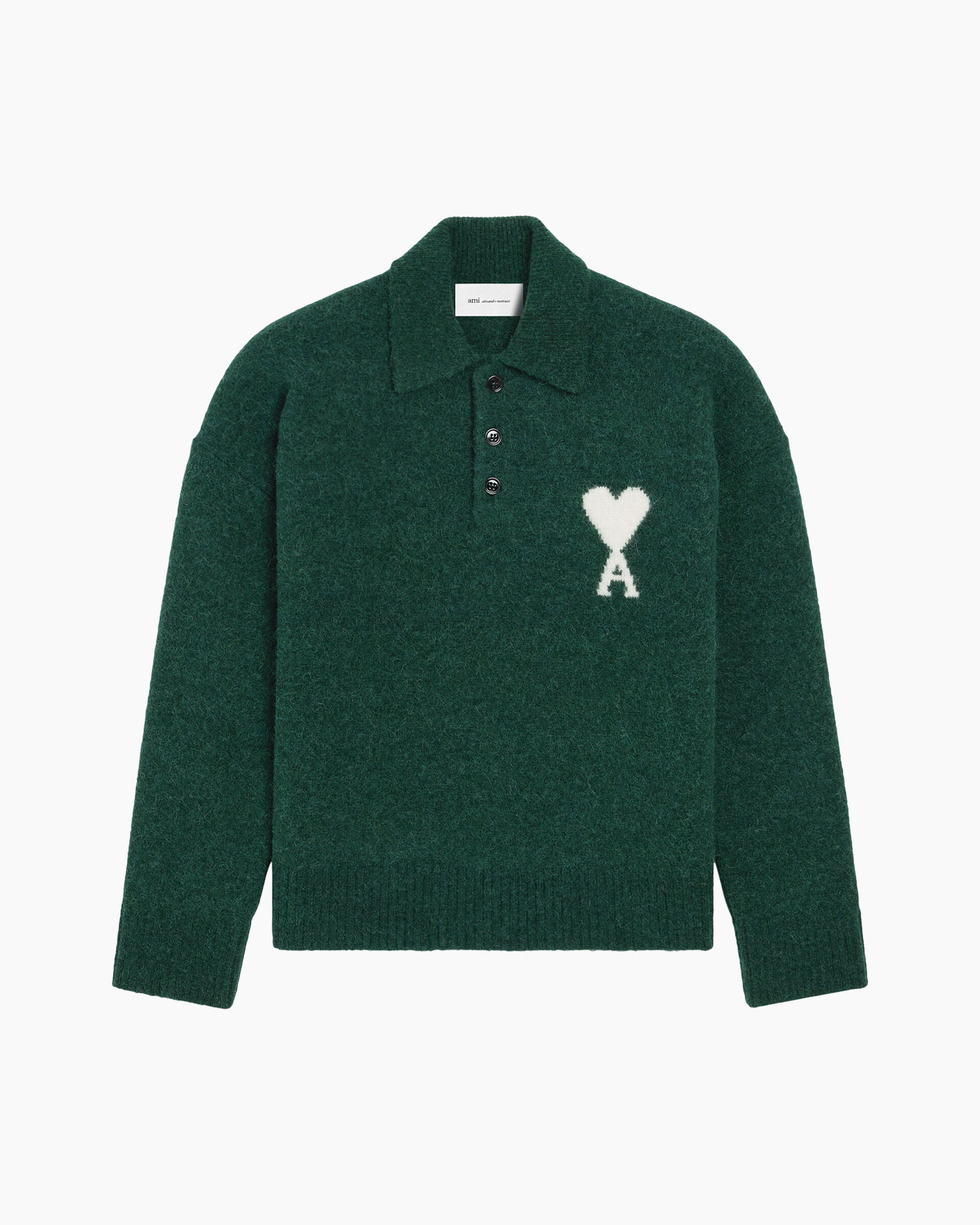 groen, breipullover, polok collar, hart motief, lange mouwen