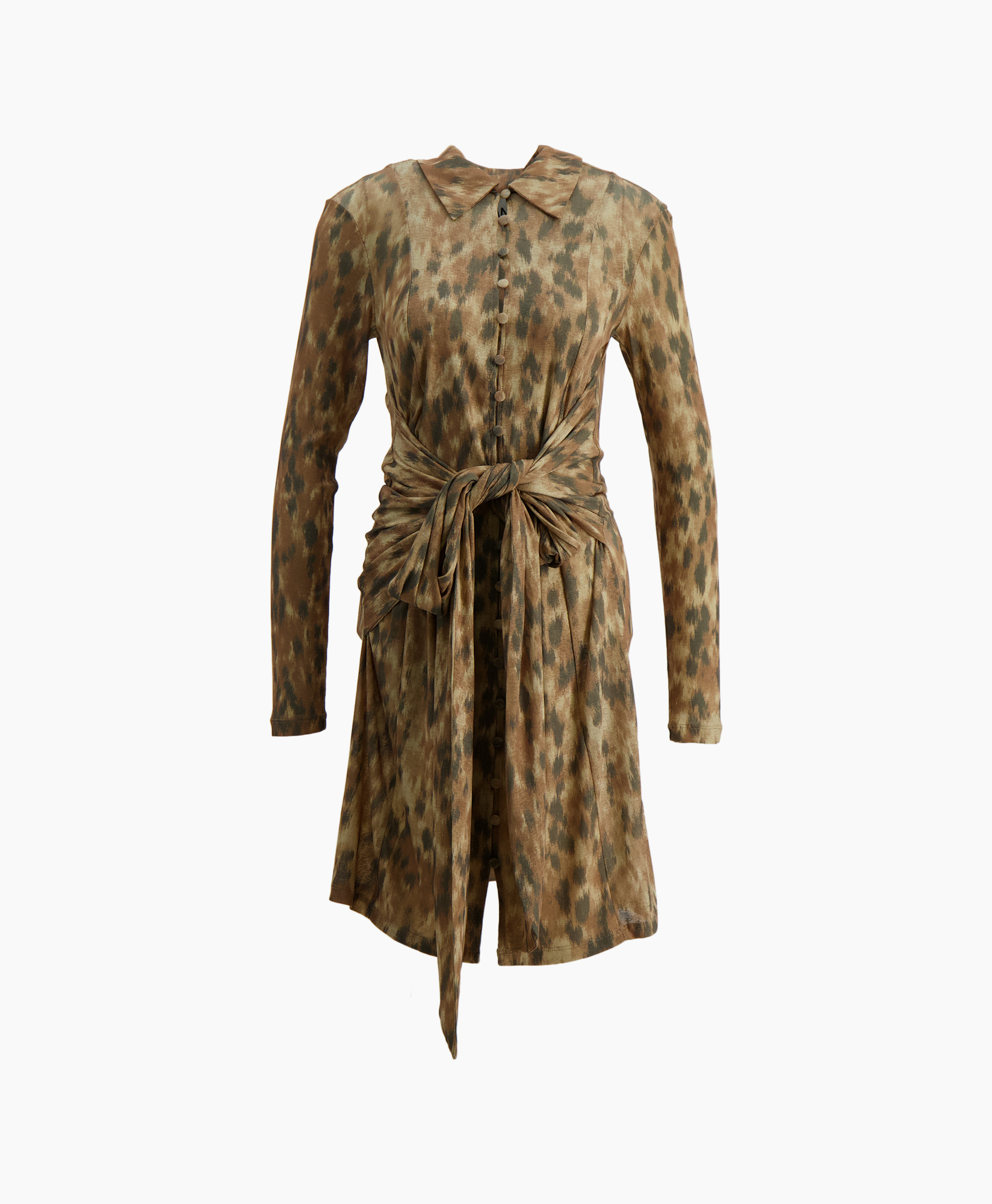 leopard print, button-down, tie waist, long-sleeve, dress