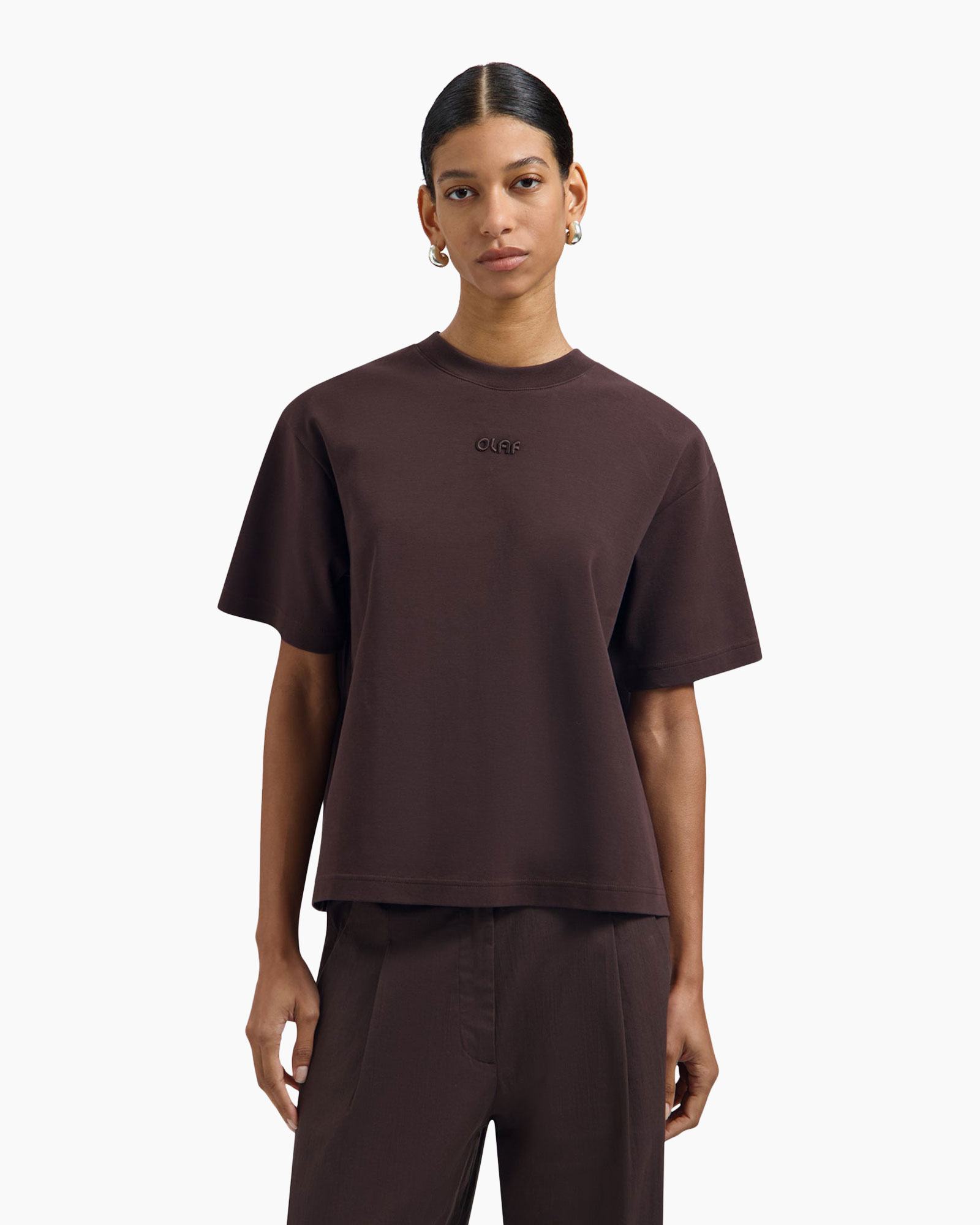 t-shirt, korte mouw, bruin, effen kleur, los zittend