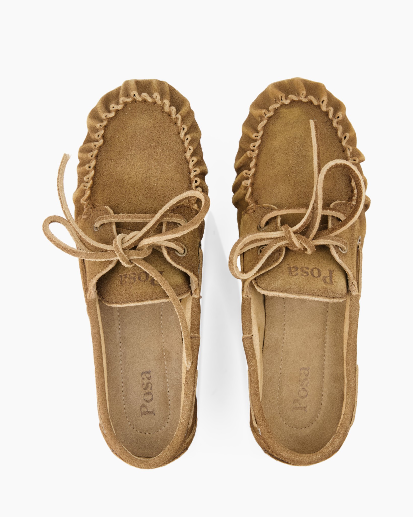 suède mocassins, bruin, vetersluiting, franjesrand