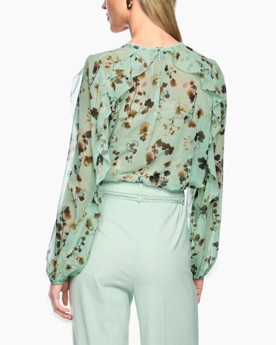 blouse, bloemenpatroon, mintgroen, V-hals, ruches
